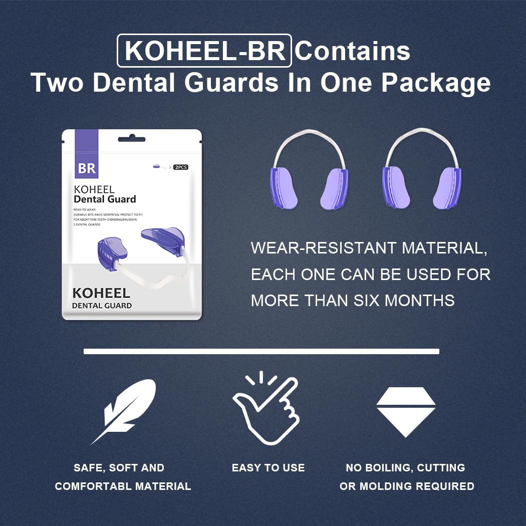 KOHEEL Adjustable Teeth Grinding Mouth Guard for Bruxism - No Boil Night Guard for Teeth Clenching & TMJ Relief (2 Pack) - Perfect for Sleeping, Sports & Stress Relief