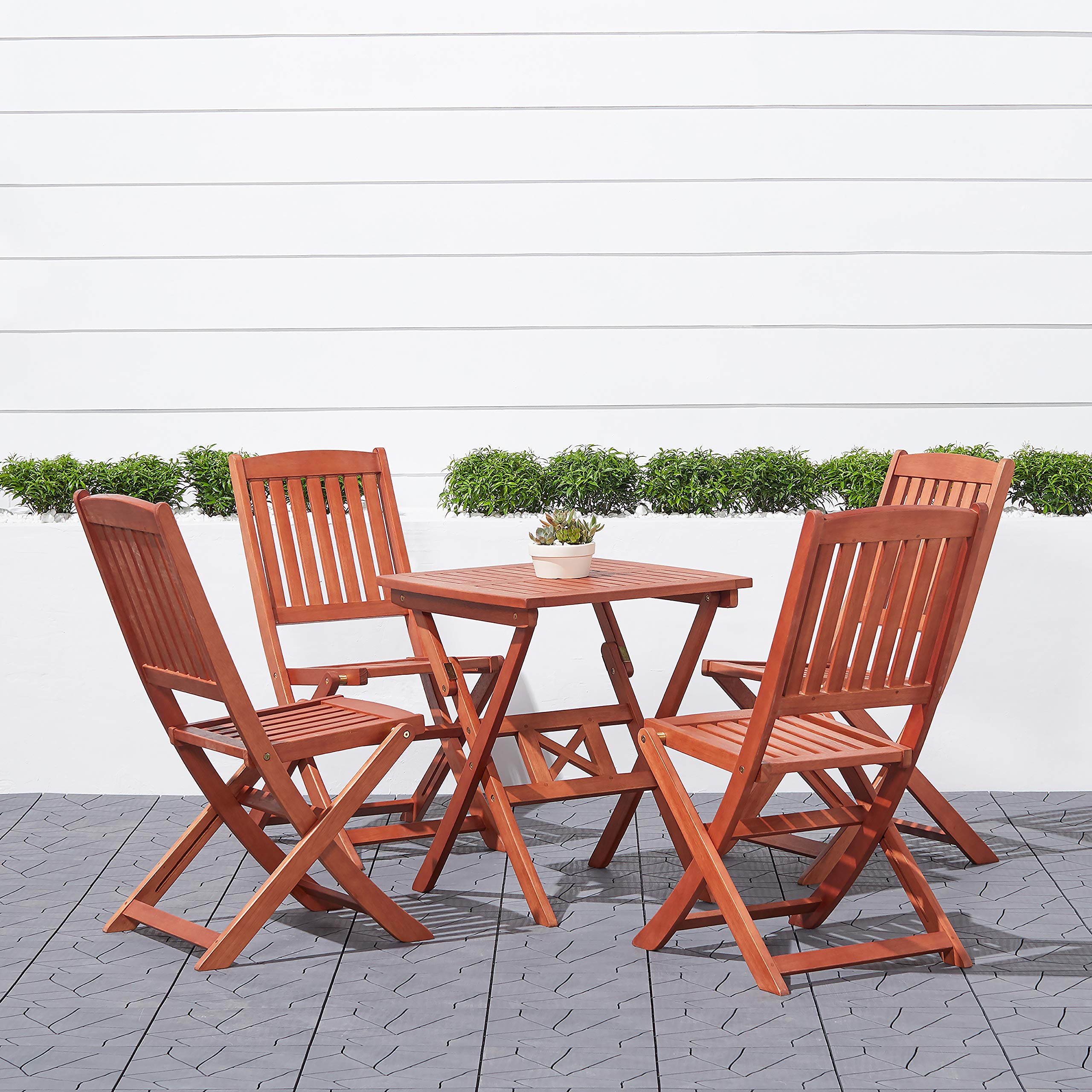 VIFAH V03SET2 5-Piece Outdoor Wooden Dining Set - Patio, Garden, Backyard Furniture for Relaxing & Entertaining