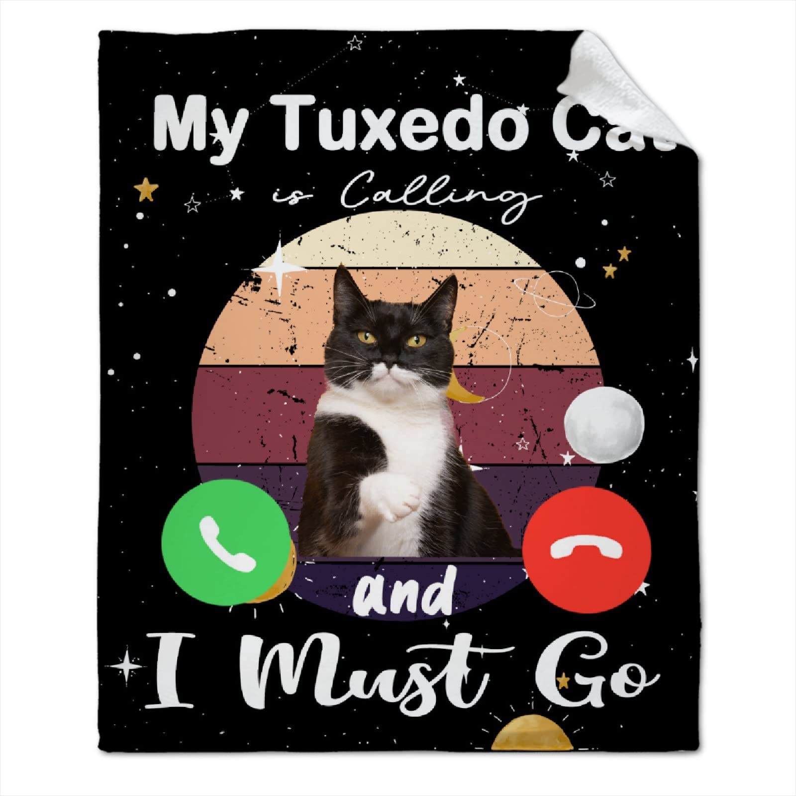 Tuxedo Cat Flannel Plush Blanket - Extra Large 120x90 Inches, Lightweight & Cozy All-Season Throw for Bed, Couch, Gift - Perfect for Cat Lovers, Birthday Presents & Cozy Nights at Home