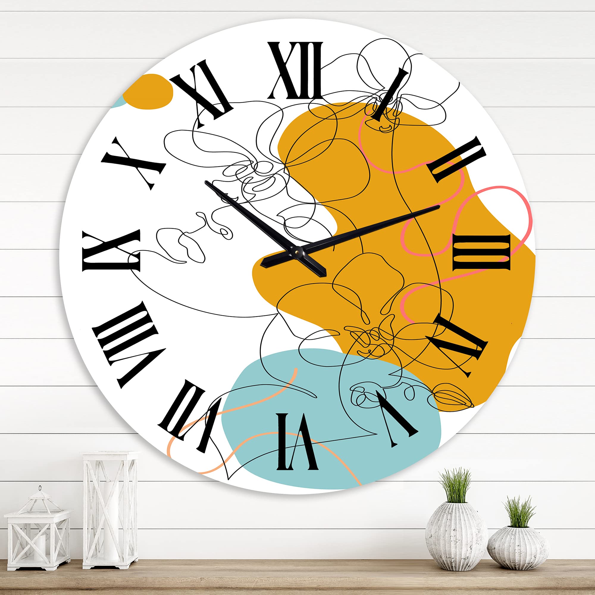 Modern Abstract One Line Drawing Wall Clock - Large Fractal Art Clock for Kitchen, Living Room & Office Decor | Unique Minimalist Home & Office Wall Art