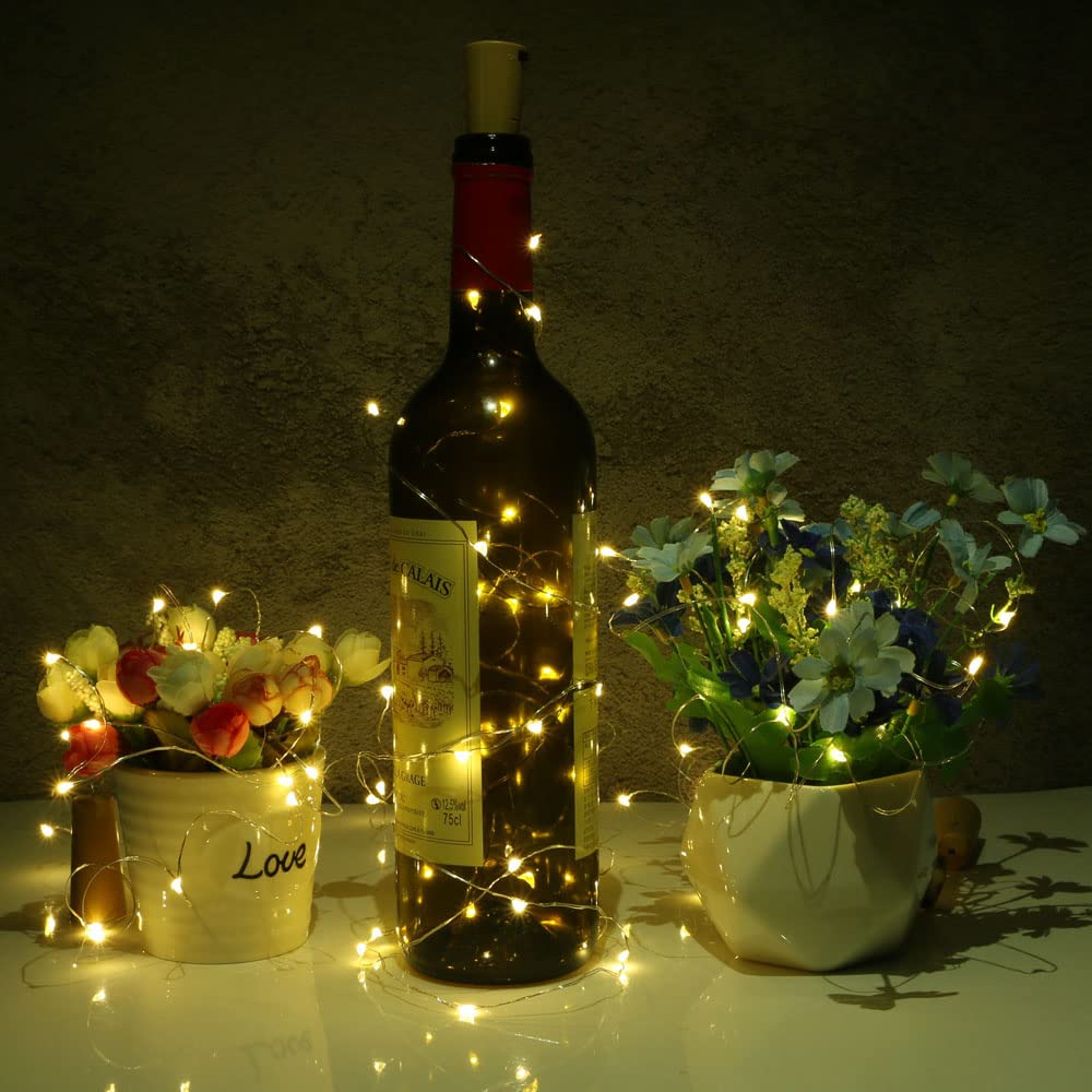 Vicloon 10 Pack Cork Lights for Bottles - 2M 20 LED Battery Operated Fairy String Lights with Silver Wire, Warm White LED Bottle Lights for Wedding, Christmas, Party, Home, Bar, DIY Decorations