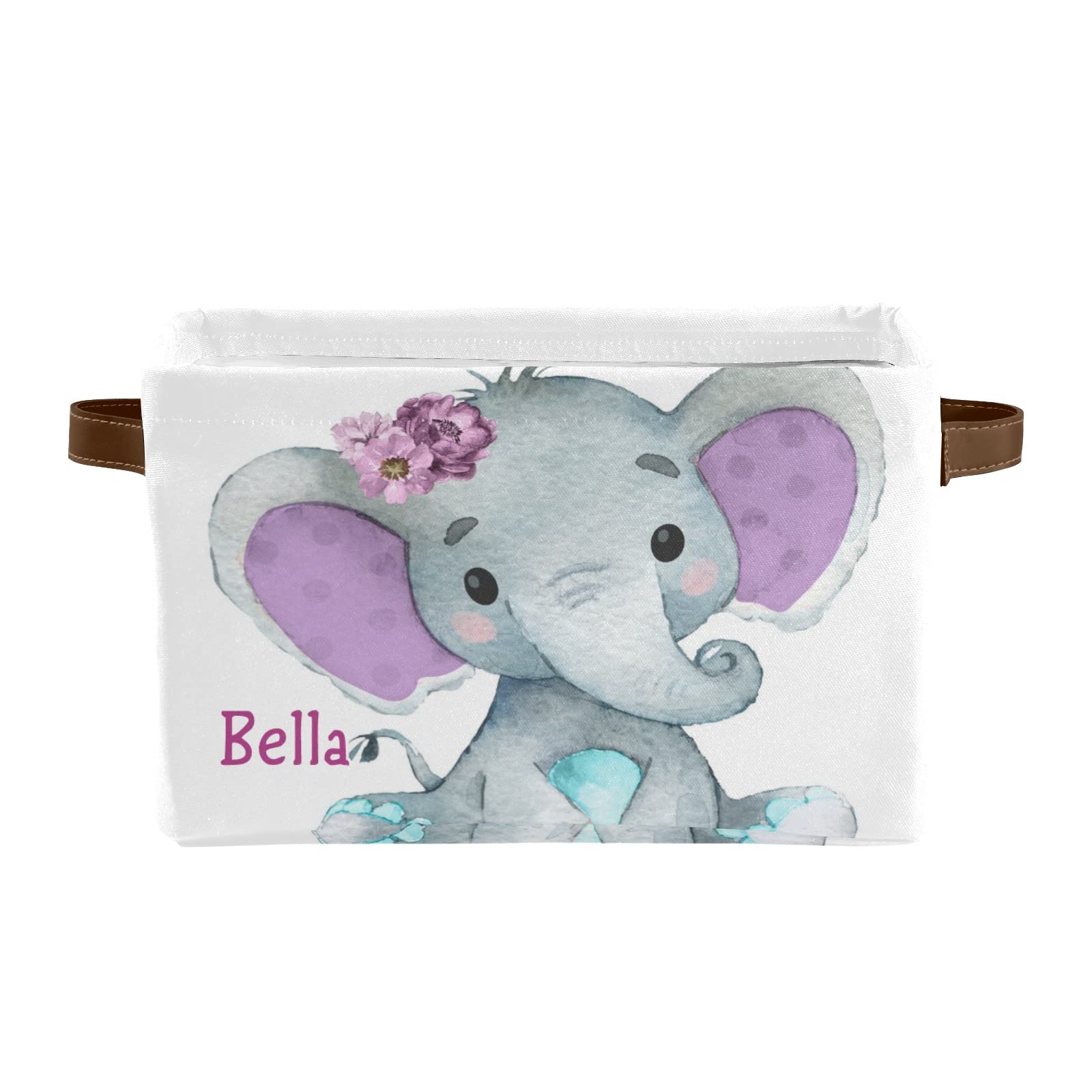 Personalized Baby Elephant Storage Basket with Name - Funny Rectangular Storage Bin for Home, Kitchen, Nursery (4 Pack) - Perfect for Organizing Toys, Blankets & Baby Essentials