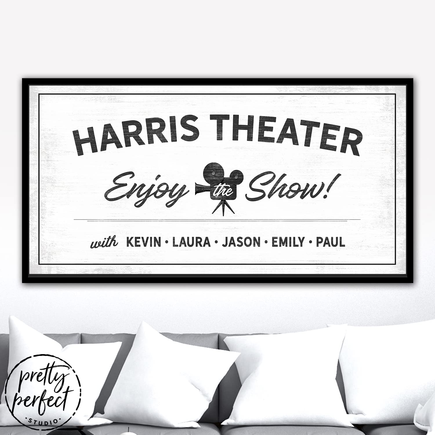 Custom Personalized Movie Night Theater Sign - Framed Canvas Wall Art 20x40 Inches - Perfect for Home Theater, Game Room & Lounge Decor - Great Gift for Film Lovers & Entertainment Spaces