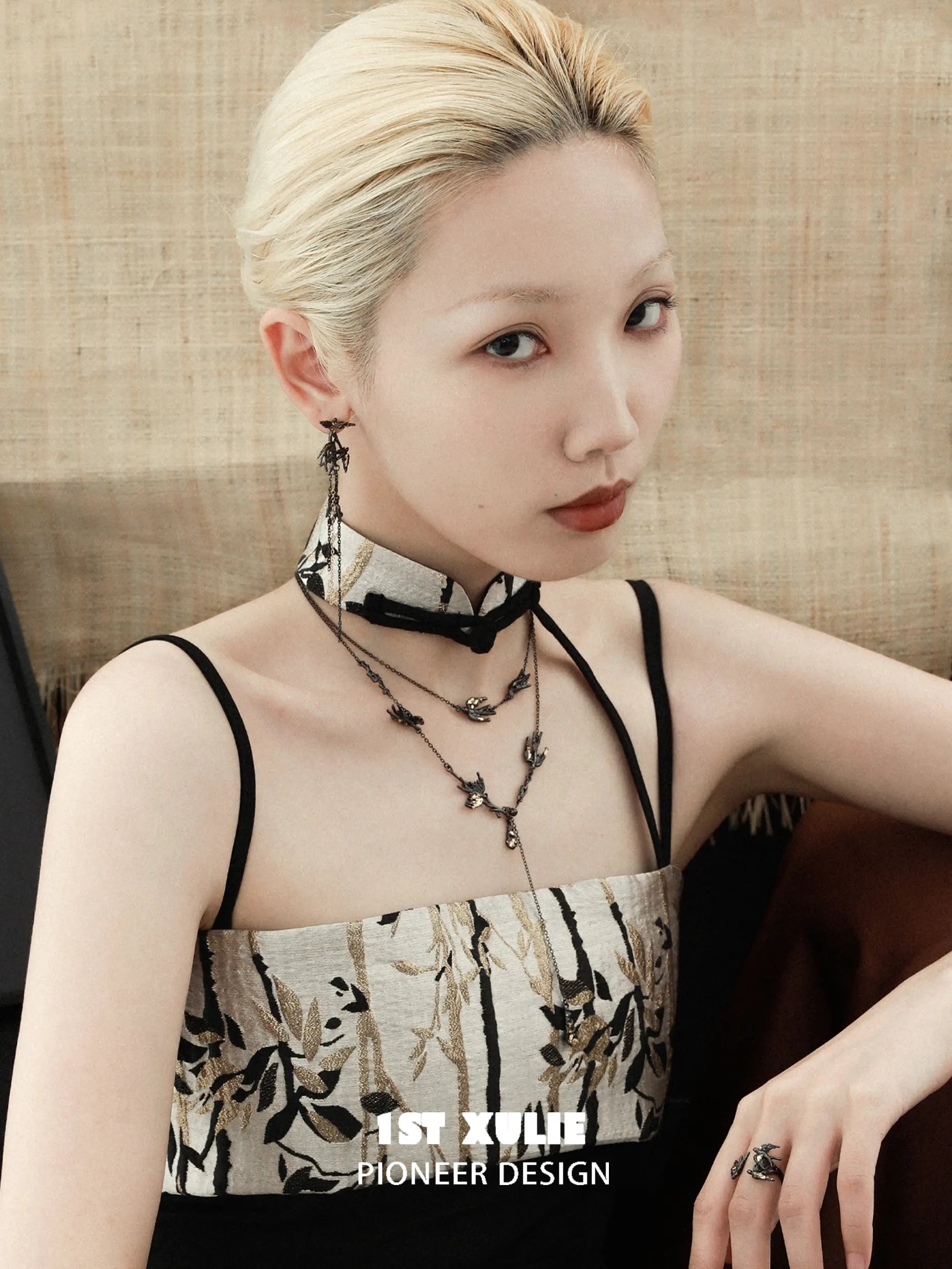 18K Black Gold Plated & Gold Leaf Swallow Choker Necklace™ - Elegant Vintage Jewelry for Women, Perfect for Weddings, Parties & Special Occasions