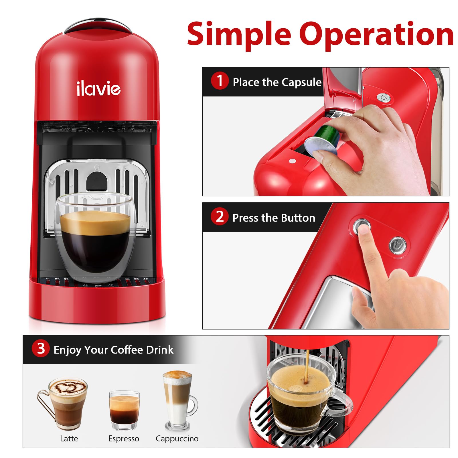 Nespresso Original Capsule Compatible Espresso Machine - 1400W, 19 Bar Pressure, 900ml Removable Water Tank for Home & Office Use - Perfect for Morning Coffee, Afternoon Breaks and Entertaining Guests