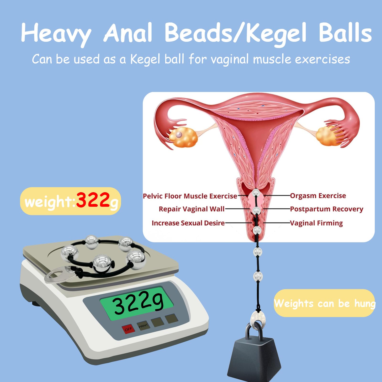 Weighted Metal Anal Beads with 5 Balls & Pull Ring - Silicone Rope SM Toy for Prostate Massage & Fetish Play | Adult Sex Game for Men, Women & Couples | Enhances Pleasure for Solo & Partner Play