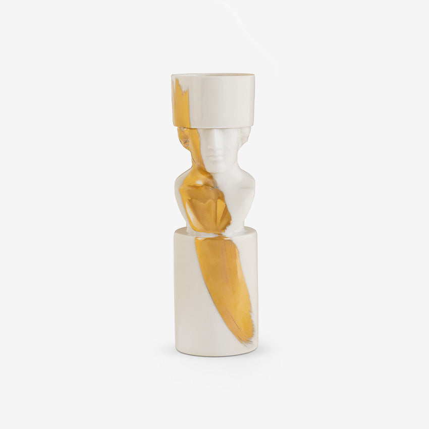Ginori 1735 LCDC Gold Il Letterato Candle Holder - Elegant Home Decor for Dining Table, Wedding Centerpiece & Luxury Gift