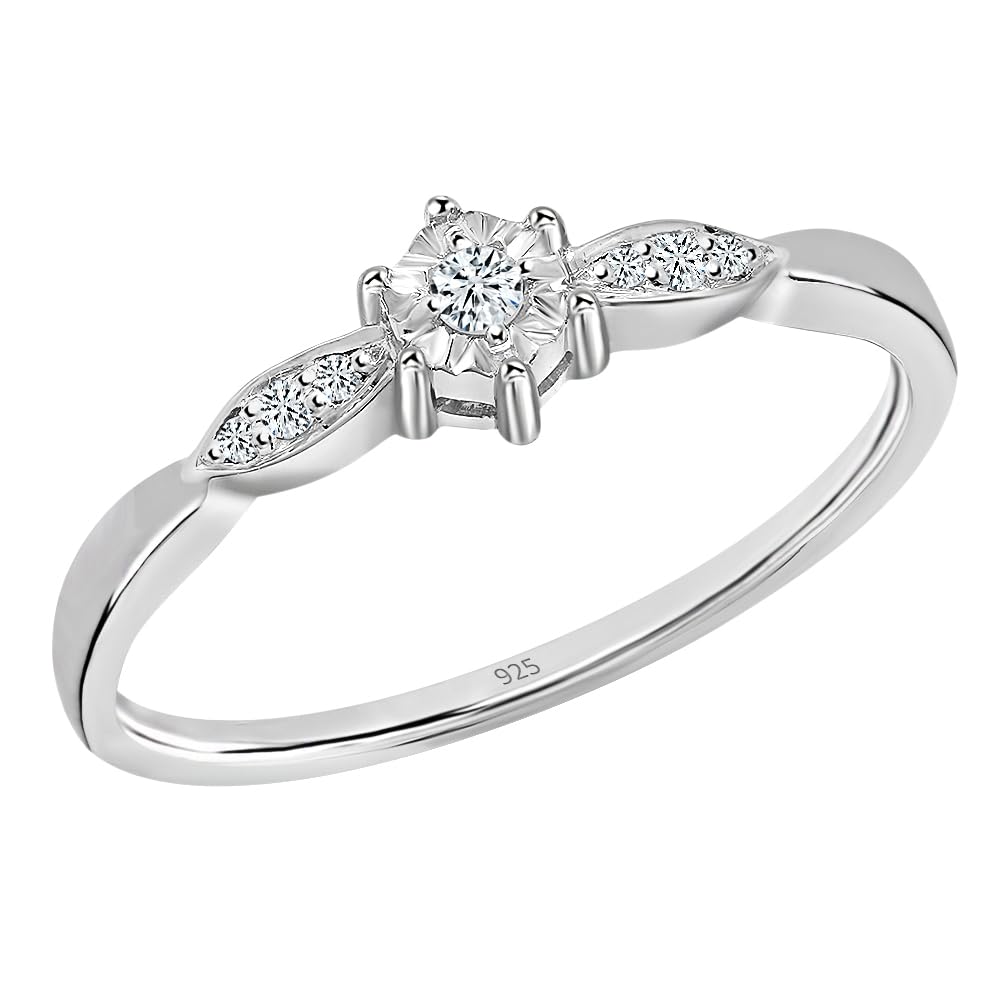 Dazzlingrock 0.05 Carat Round Cut White Diamond Illusion Set 925 Sterling Silver Promise Ring for Women - Perfect for Engagement, Anniversary & Romantic Gifts