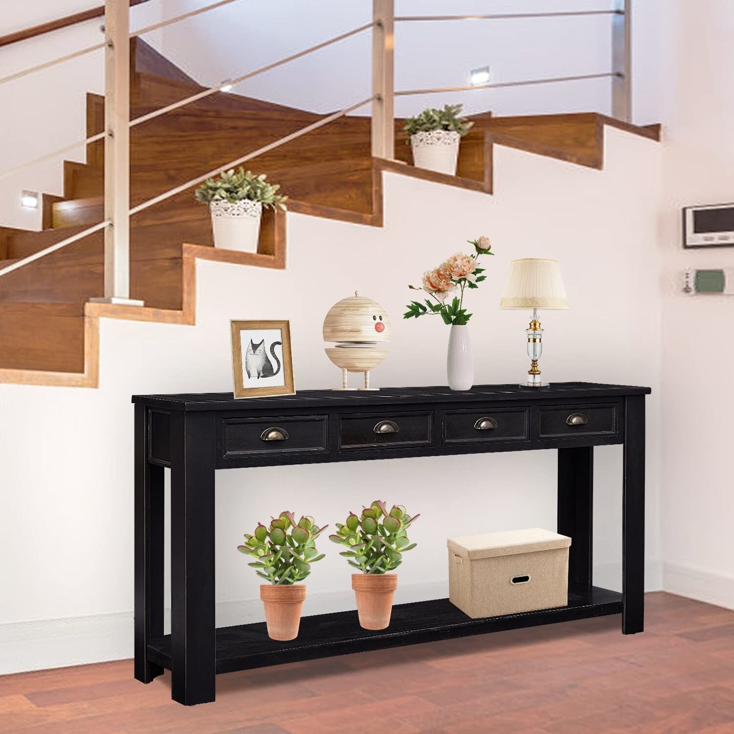 Kinpaw 60 Inch Wooden Console Table with 2 Drawers - Entryway Sofa Table for Hallway, Living Room & Office | Storage Furniture with Easy Assembly in Black | Perfect for Small Spaces & Home Decor