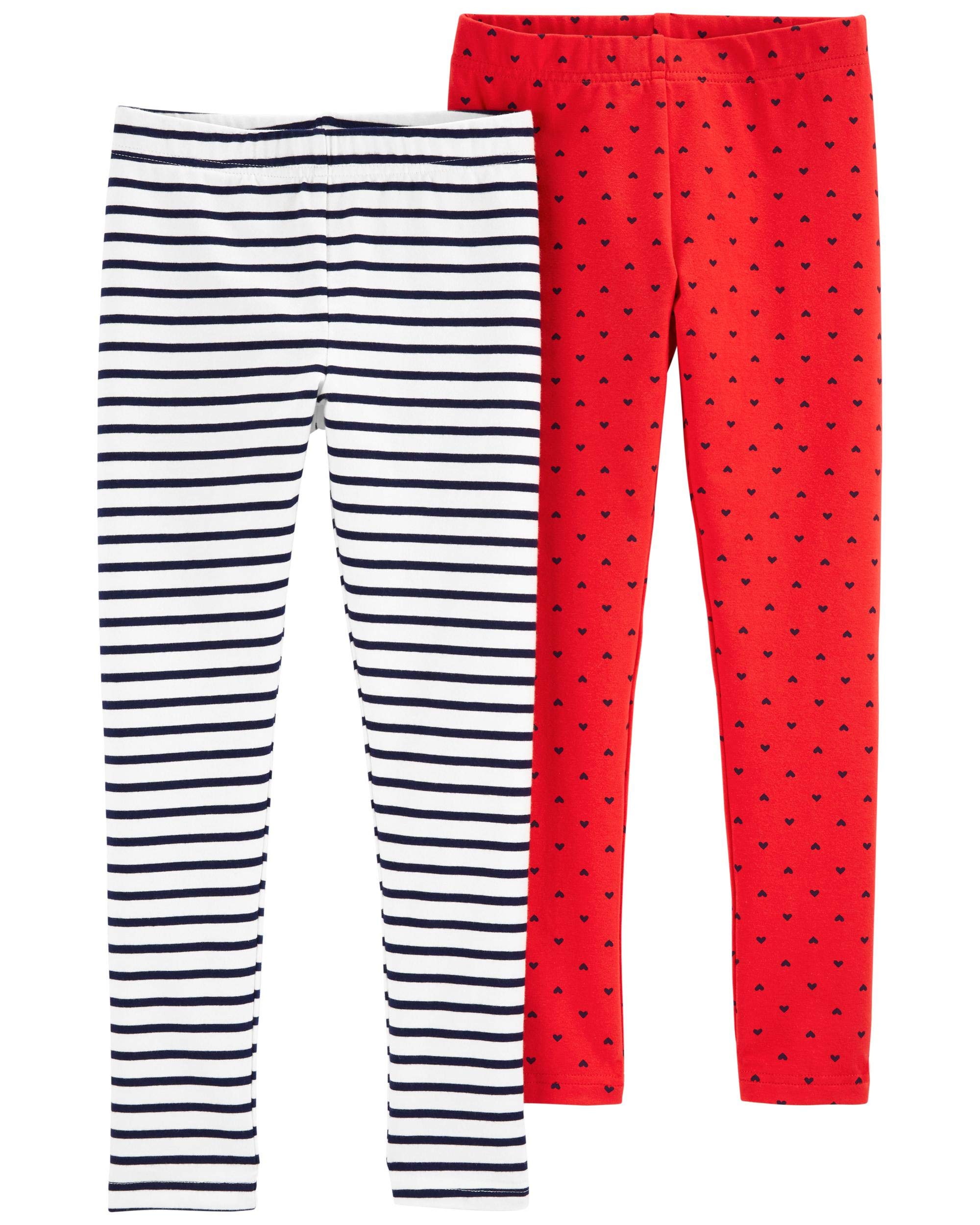 Carter's Little Girls Heart Print Leggings - 2 Pack (Size 7) | Soft Stretch Comfort for Playdates & School Outfits