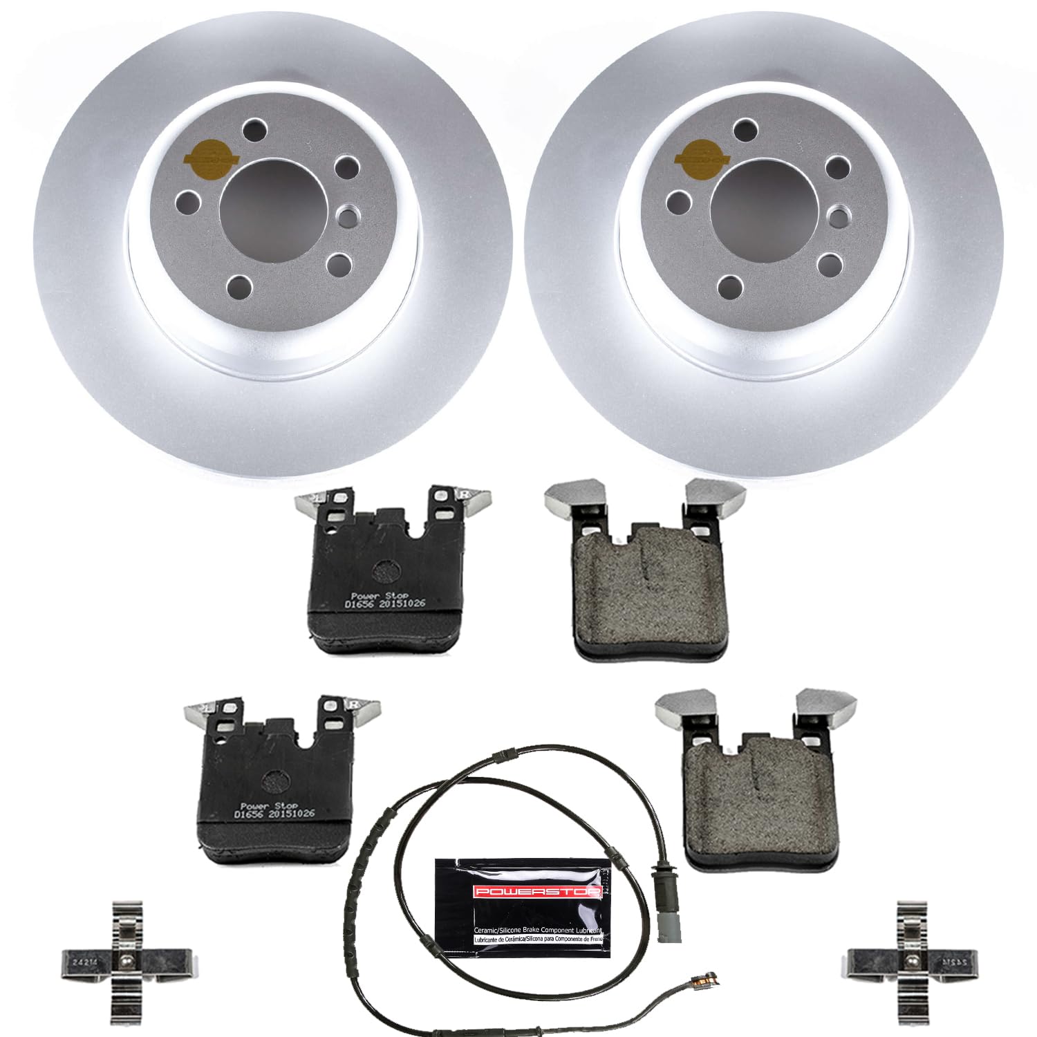 Power Stop CRK6672 Coated Rear Brake Rotor Kit with Z23 Carbon-Fiber Ceramic Brake Pads - High Performance Braking System for Trucks, SUVs & Sedans - Perfect for Daily Commuting & Heavy-Duty Towing