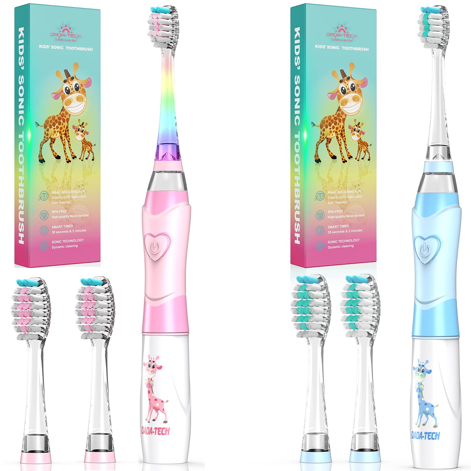 DADA-TECH Kids Electric Toothbrush - Soft Bristles Battery Powered Toothbrush with 2-Minute Timer for Children (Pink & Blue) - Perfect for Daily Oral Care & Healthy Teeth Habits