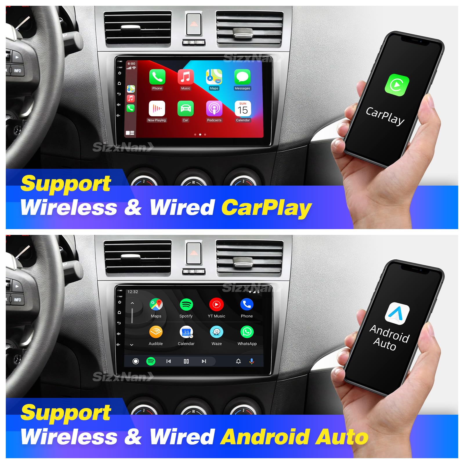 Mazda 3 2010-2013 Android Car Stereo with Wireless CarPlay & Android Auto - 8-Core Bluetooth GPS Navigation, WiFi FM/AM Multimedia Player, 1280x720 HD Touchscreen Head Unit - Perfect for Commuting & Road Trips