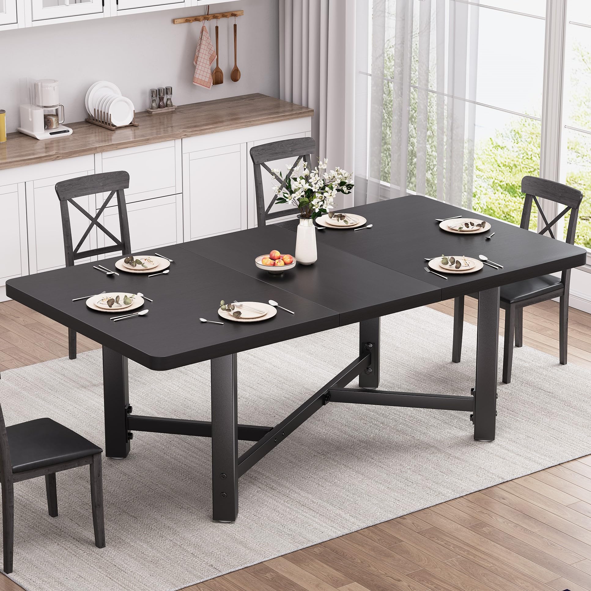 Extendable Wood Dining Table for 4-6 People, Space Saving Kitchen & Dining Room Table Set, Modern Black Wooden Dinner Table for Small Spaces - Perfect for Family Meals, Dinner Parties & Compact Apartments