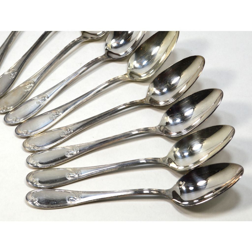 Vintage ERCUIS Silver Plated Flatware Set - 9 Oval Dessert & Soup Spoons with Wave Pattern - Perfect for Fine Dining, Tea Parties & Antique Collectors