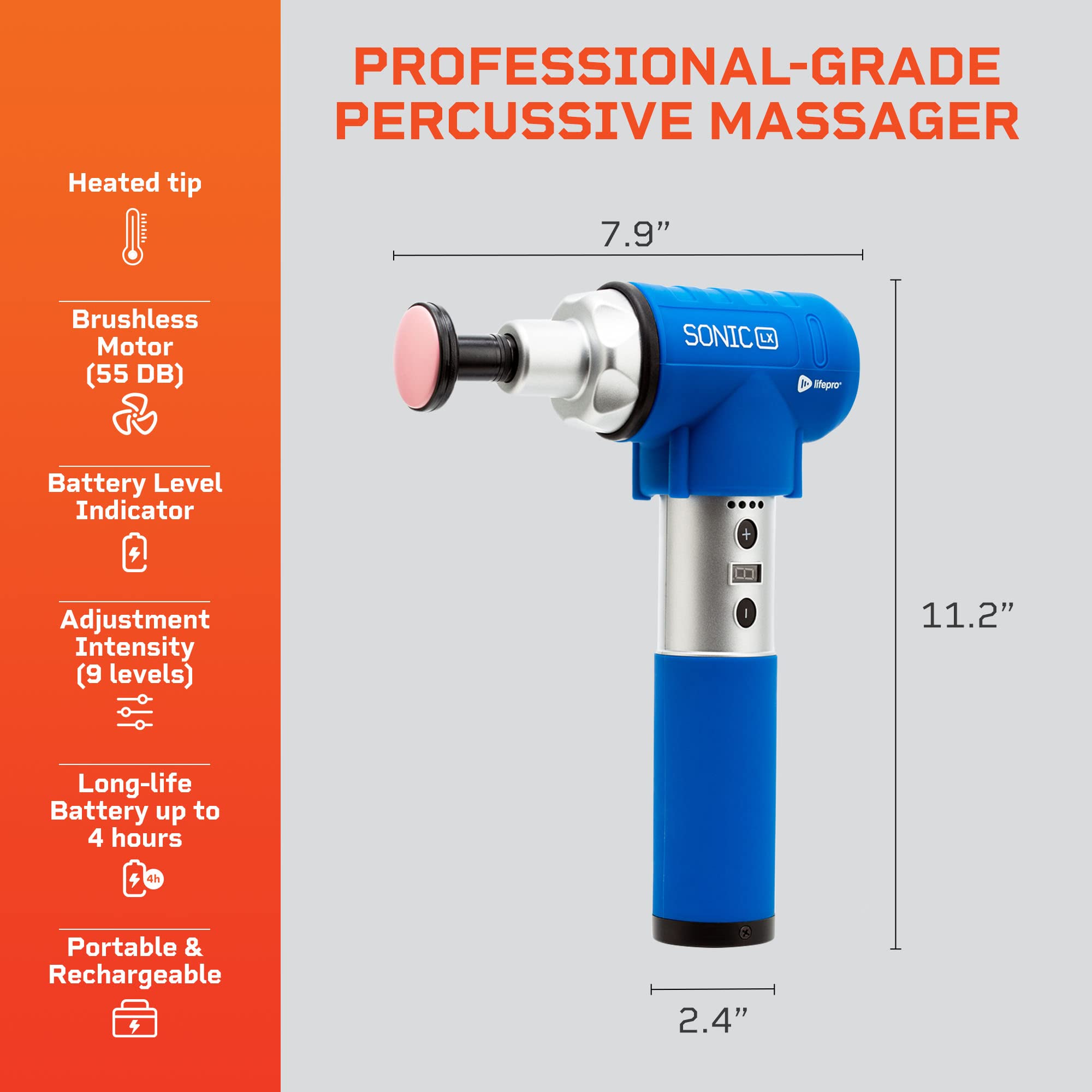 LifePro Sonic LX Professional Massage Gun with Heating Function - 9 Speed Levels & 10 Attachments for Deep Tissue, Neck & Back Pain Relief - Perfect for Athletes, Post-Workout Recovery & Muscle Relaxation at Home/Gym