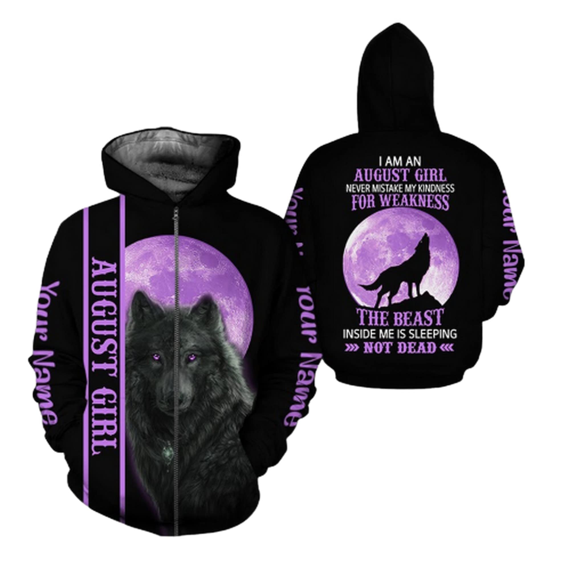 3D Printed August Girl Personalized Unisex Hoodie - Custom Pullover Sweatshirt & Zip-Up Hooded Jacket with Front Pocket | Perfect Gift for Men, Women (Christmas, Birthday) | Casual Wear, Street Fashion, Gifts for August Born