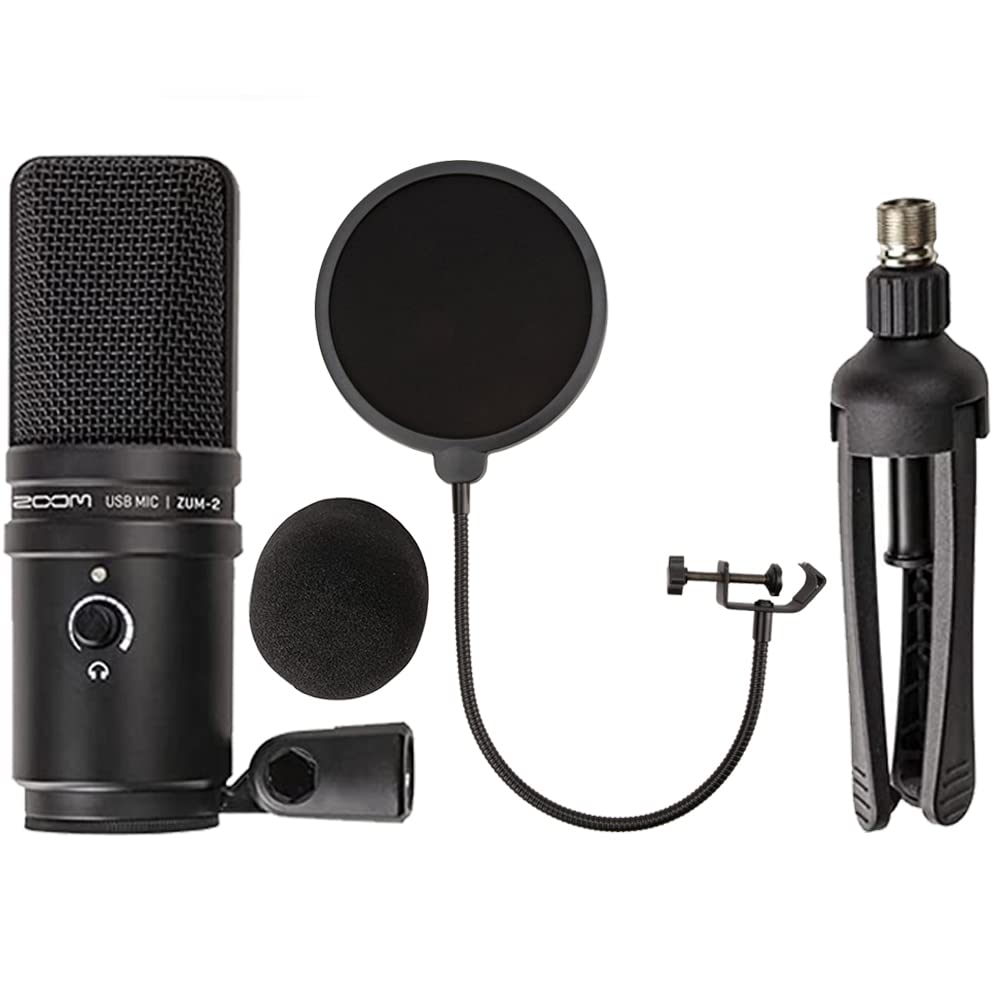 Teds Electronics Zoom Zum-2 Professional Podcast Microphone Kit with Desktop Stand, XLR Cable, Windscreen & Pop Filter - Ideal for Podcasting, Streaming, Voice Recording & Home Studio Setup