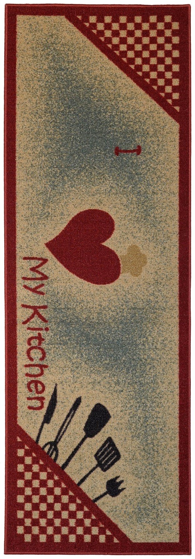 Non-Slip Kitchen Runner Rug 20x59 Inches - Heart & Utensil Themed Rubber Back Mat for Floor Protection - Perfect for Entryway, Laundry Room, or Front of Sink