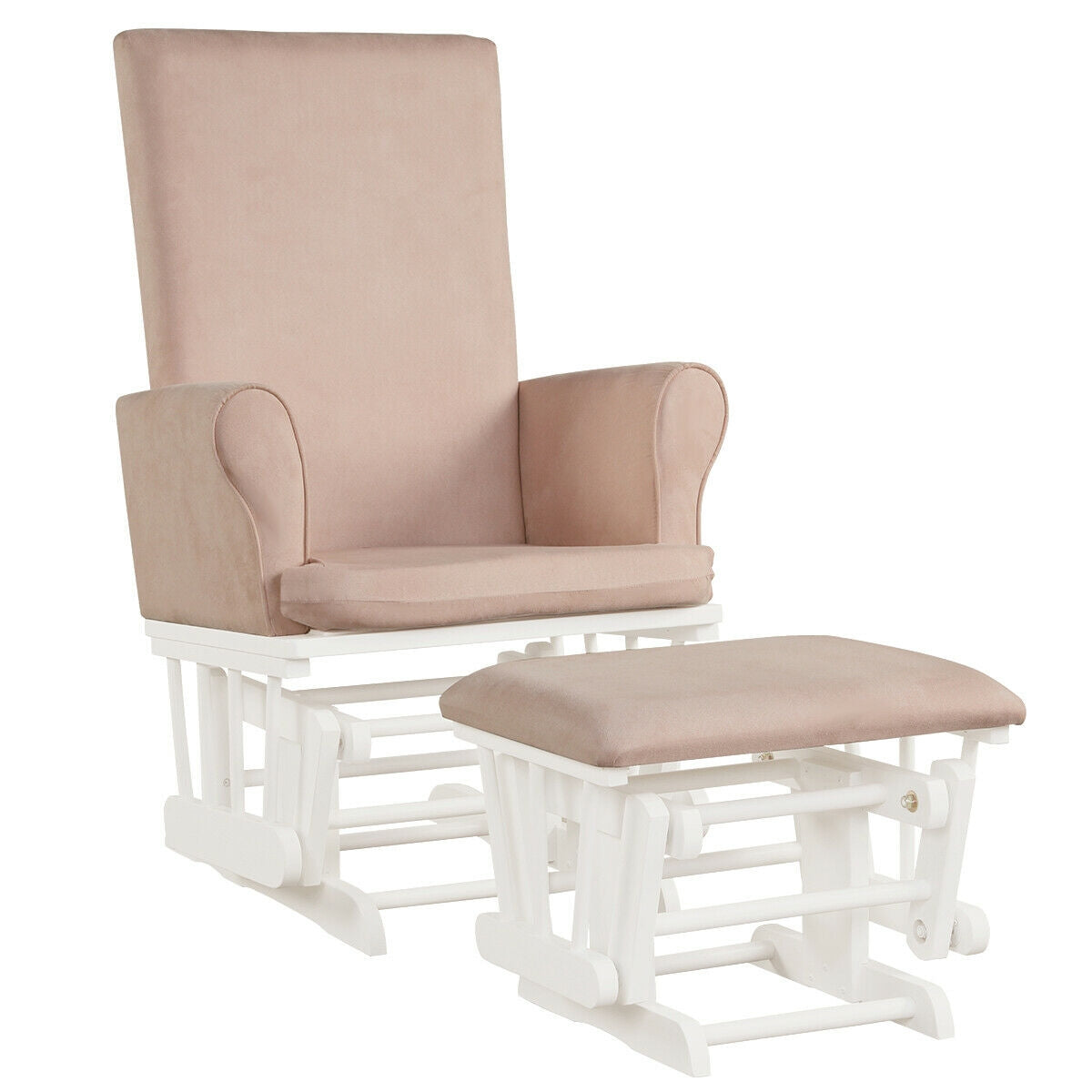 Pink Wooden Baby Nursery Glider and Ottoman Cushion Set - Comfortable Rocking Chair for Nursing, Feeding & Bonding with Newborn in Nursery or Bedroom