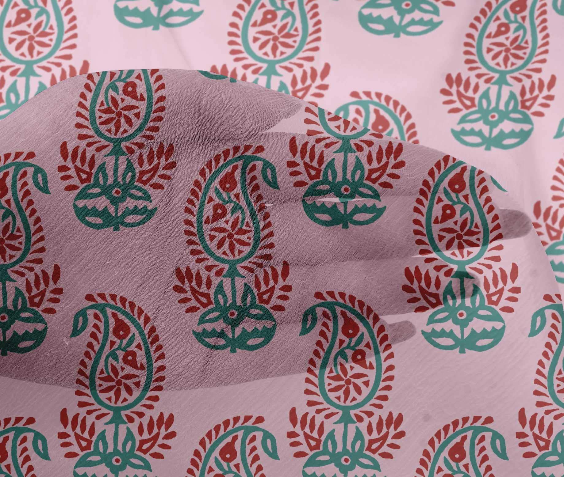 oneOone Viscose Chiffon Fabric - Blush Pink Paisley Print Dress Material, 42 Inch Wide by The Yard | Perfect for Flowy Dresses, Scarves & DIY Fashion Projects
