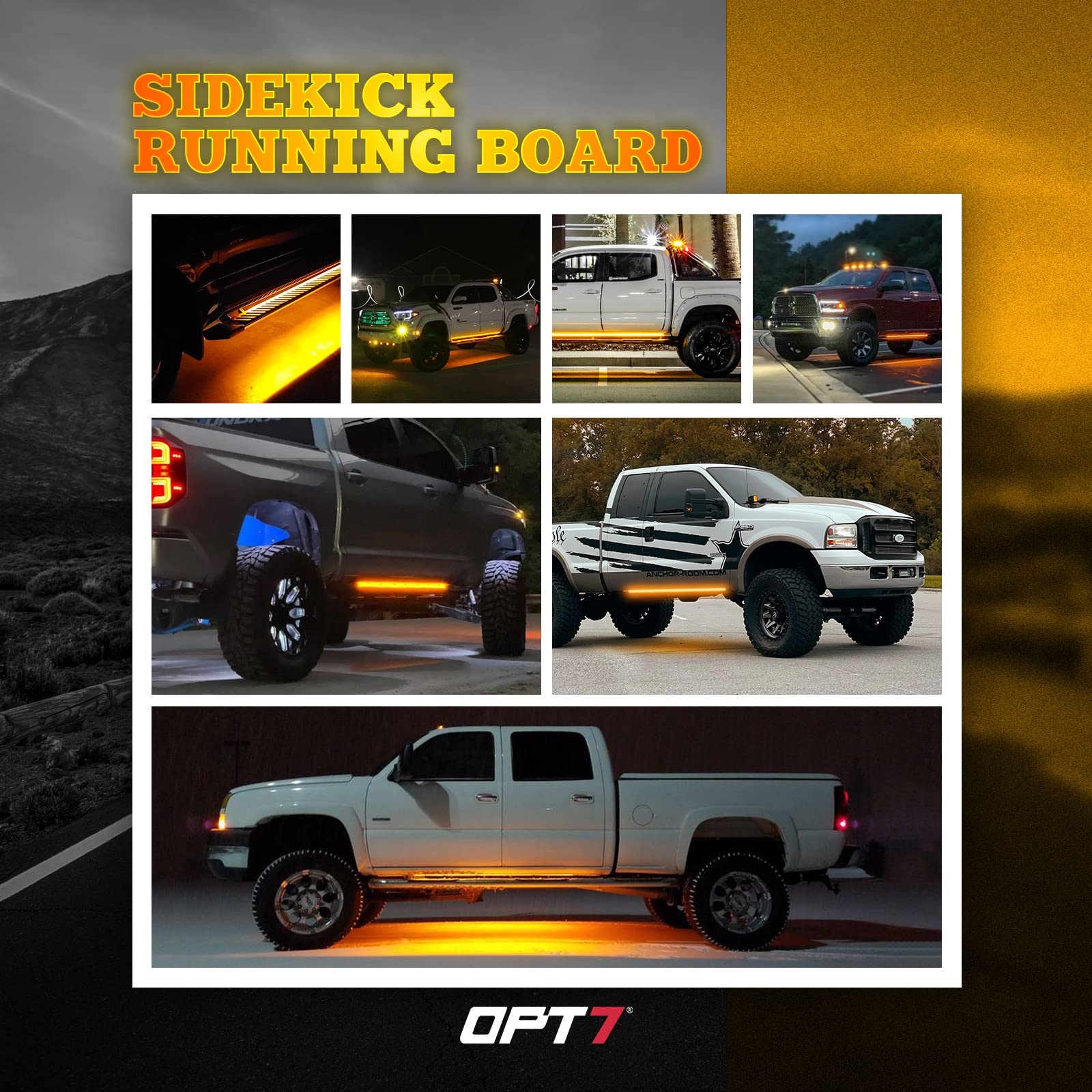 OPT7 60-Inch Triple LED Tailgate Light Bar with Amber Turn Signals & 60-Inch Running Board Lights with Sequential Amber Turn Signals - Enhanced Visibility for Trucks, SUVs, and Off-Road Vehicles