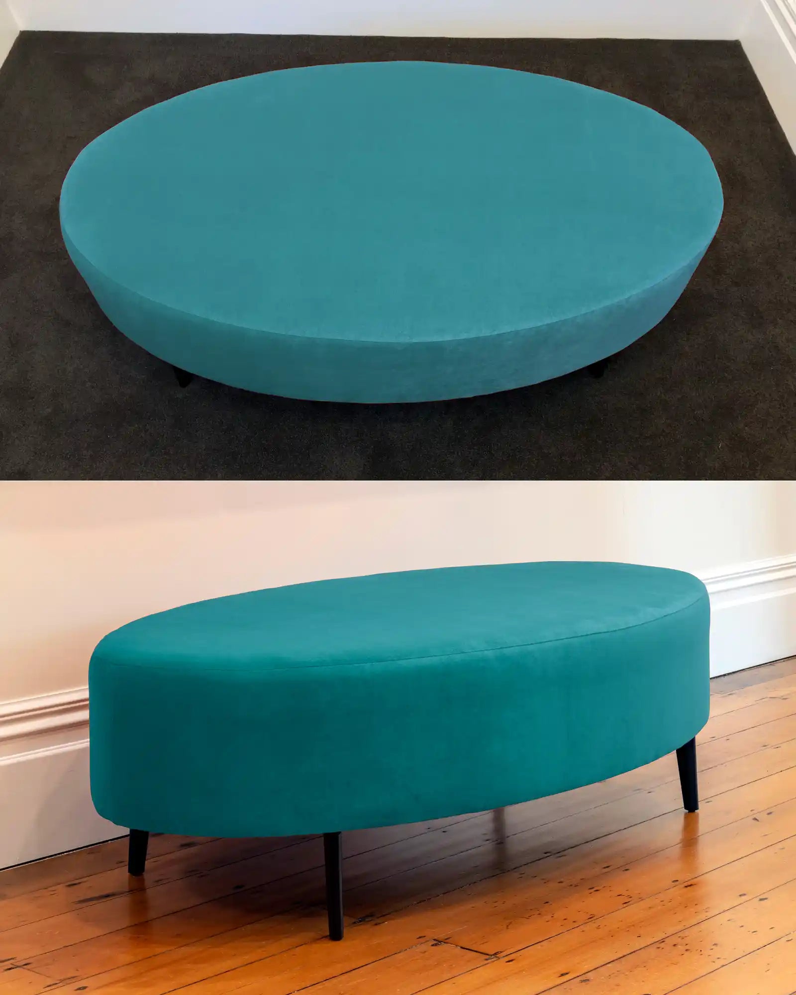 Luxury Velvet Oval Ottoman with Black Metal Legs - 140x80x43cm - Perfect for Living Room, Bedroom & Home Decor