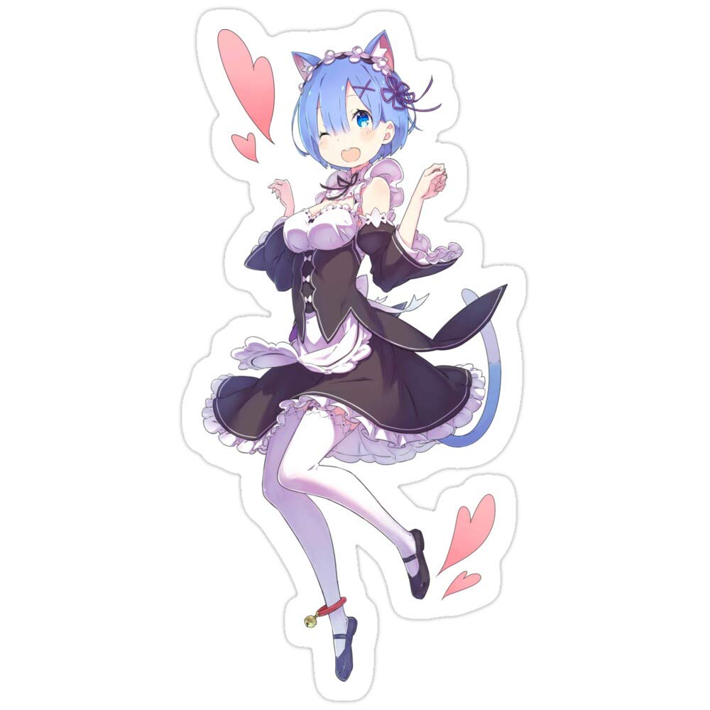 3 Pack Re:Zero Anime Stickers - Cute Neko Rem Vinyl Decals for Laptop, Phone, Car, Guitar & Fridge | Waterproof Funny Anime Stickers for Fans, Gaming Accessories & Kawaii Room Decor