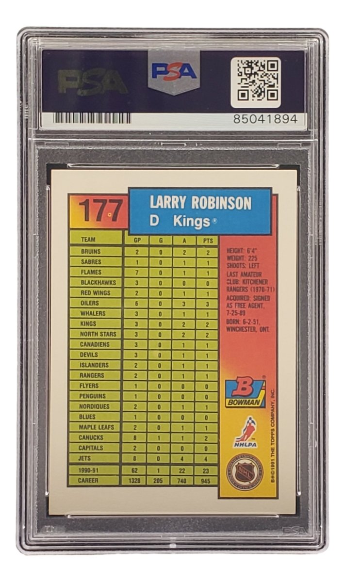 Larry Robinson Autographed 1991 Bowman #177 Los Angeles Kings Hockey Card - PSA/DNA Certified - Perfect for NHL Memorabilia Collectors & Hockey Fans Display