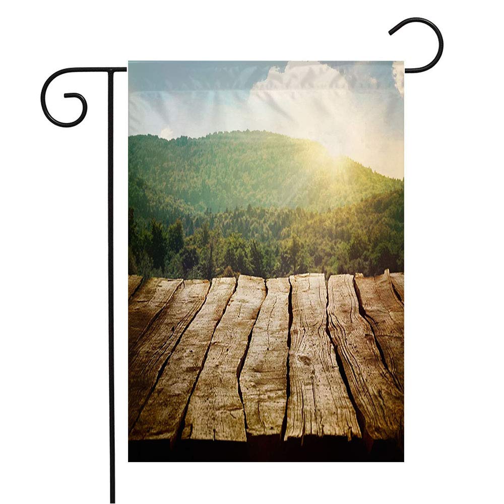 12x18 Inch Welcome Garden Flag - Wooden Scene Countryside Spring Design with Pine Floral Nature Flowers for Patio Lawn Outdoor Decor | Perfect Seasonal Gift for Home & Garden