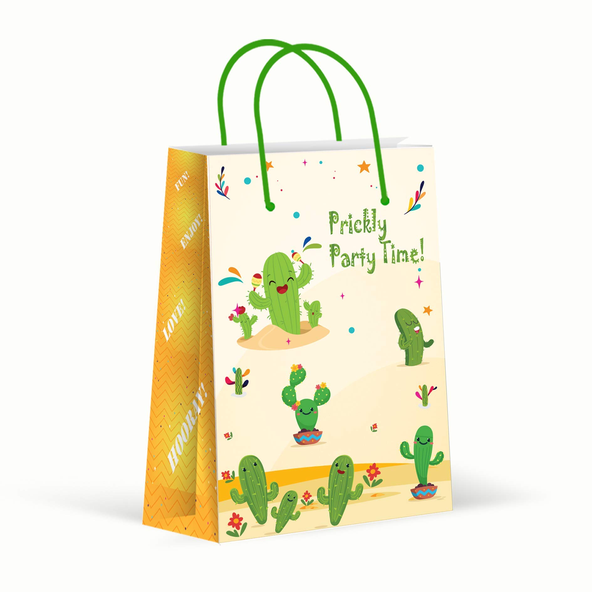 LARZN Premium Cactus Party Favor Bags - 12 Pack Prickly Cactus Design Goodie Bags for Summer Parties, Baby Showers, Birthday Decorations & Gift Bags | Cute Party Supplies & Favor Ideas