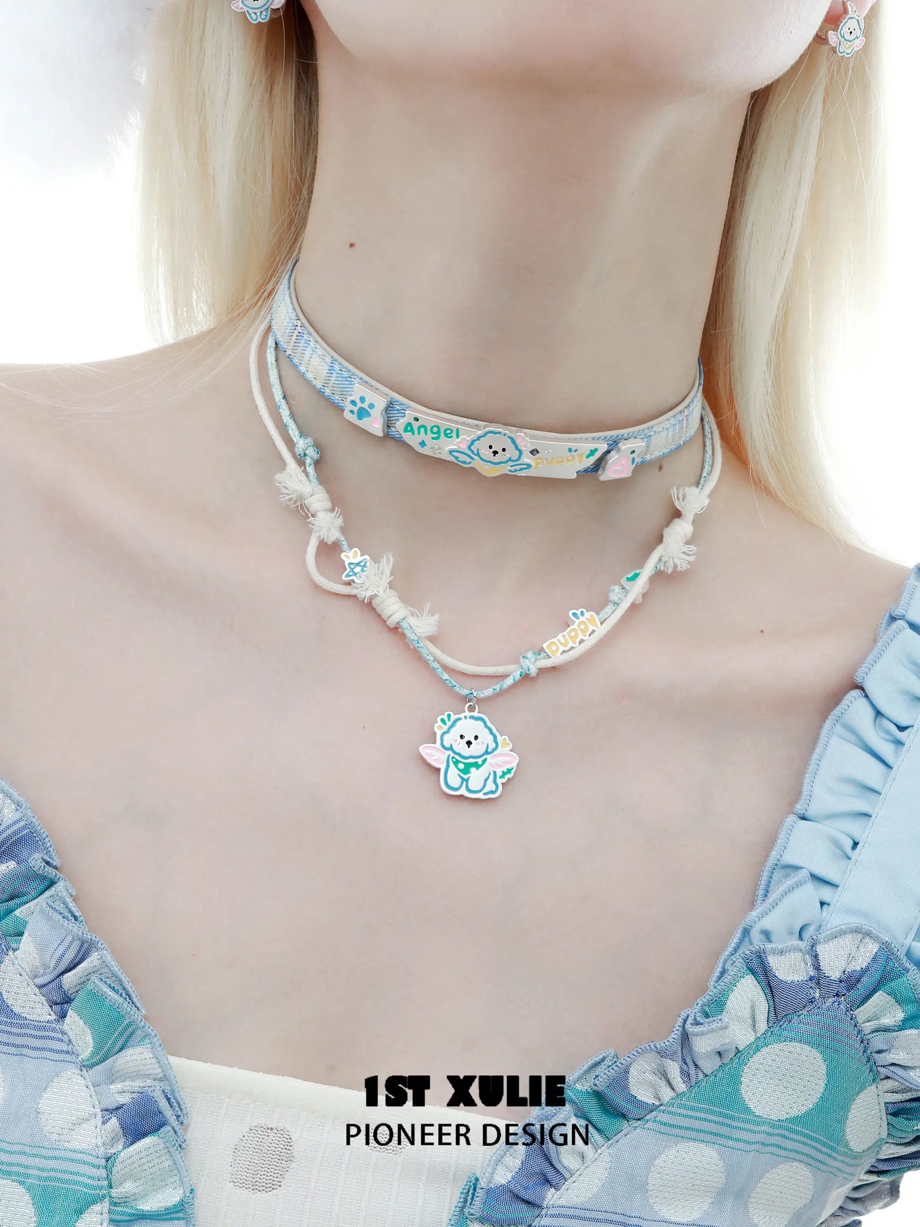 Angel Cuties 18k Gold Plated Hand-Painted Colorful Resin Kitten & Puppy Necklace - Perfect Gift for Pet Lovers & Fashion Jewelry Enthusiasts
