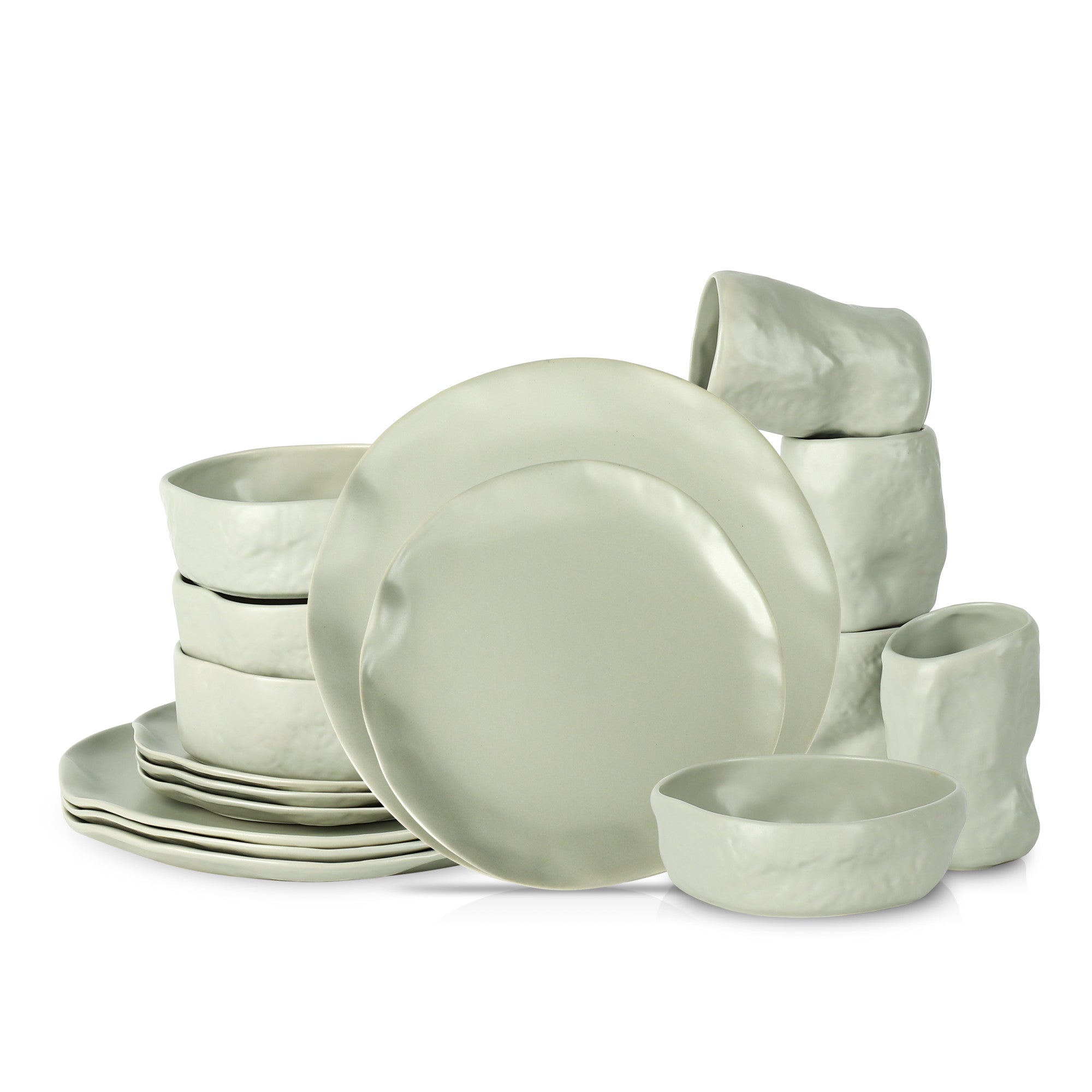 Premium Atik Stoneware Dinnerware Set - 16-Piece Sage Grey Porcelain Plates & Bowls Set for Everyday Dining & Entertaining - Elegant & Durable Dinnerware for Home, Restaurant, or Party Use