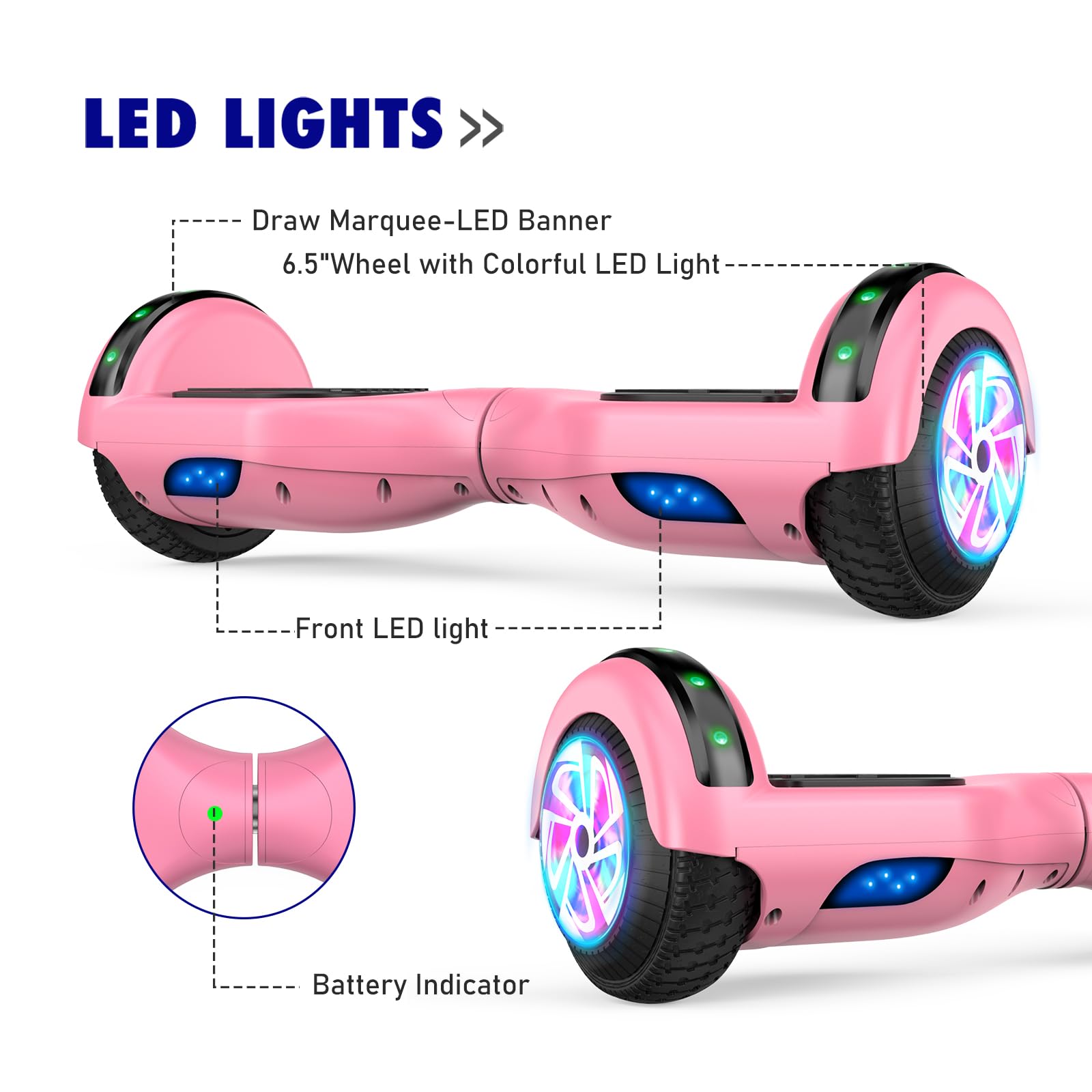 6.5 Inch Self Balancing Scooter with Bluetooth & LED Lights - Hoverboard for Kids Ages 6-12 - Perfect for Indoor/Outdoor Riding, Commuting & Fun Activities
