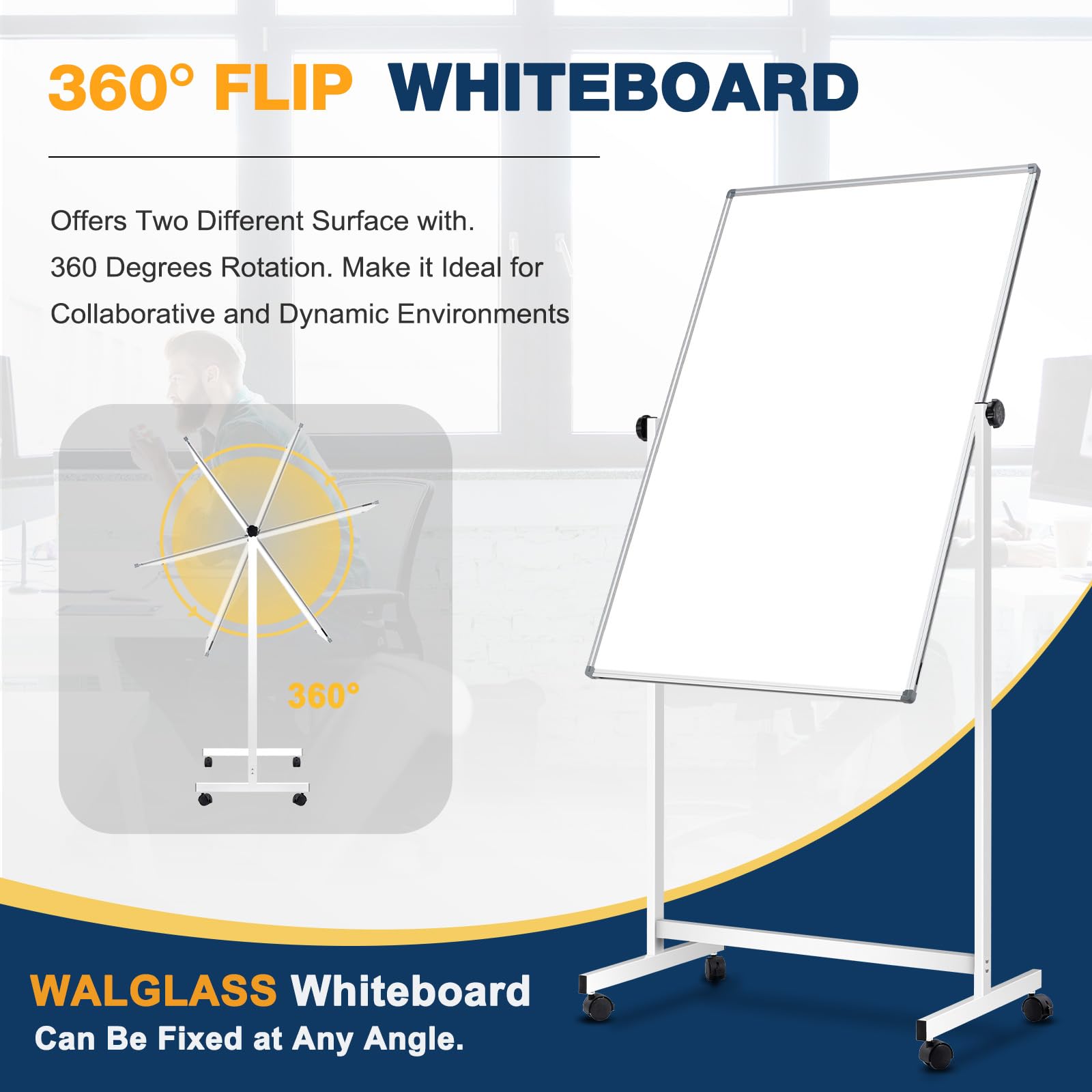 13 Sq/ft WALGLASS Mobile Whiteboard & Corkboard Combo - 24