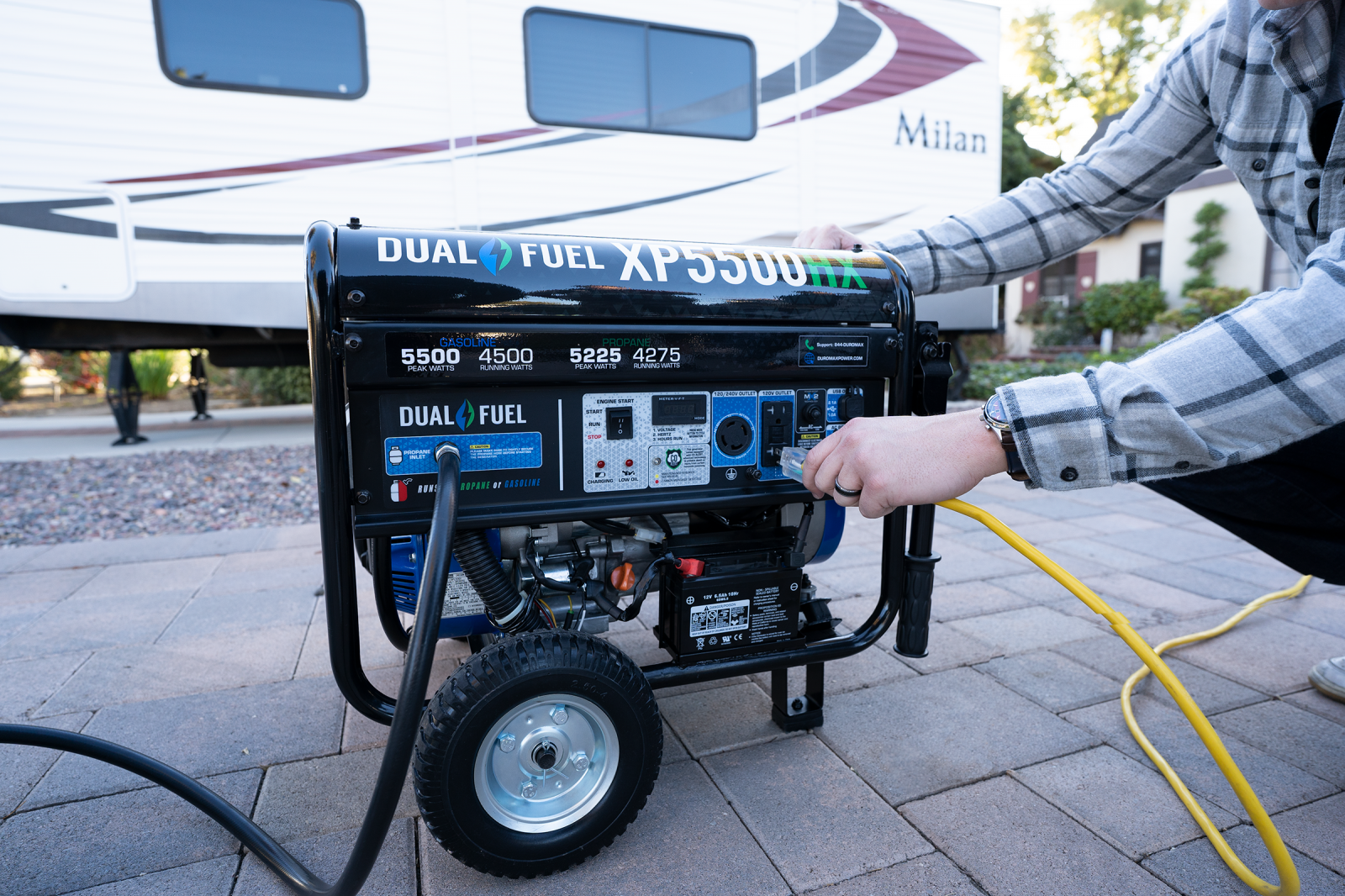 5500W Dual Fuel Portable Generator with CO Alert - Gas & Propane Powered for Camping, RV, Home Backup & Emergency Power