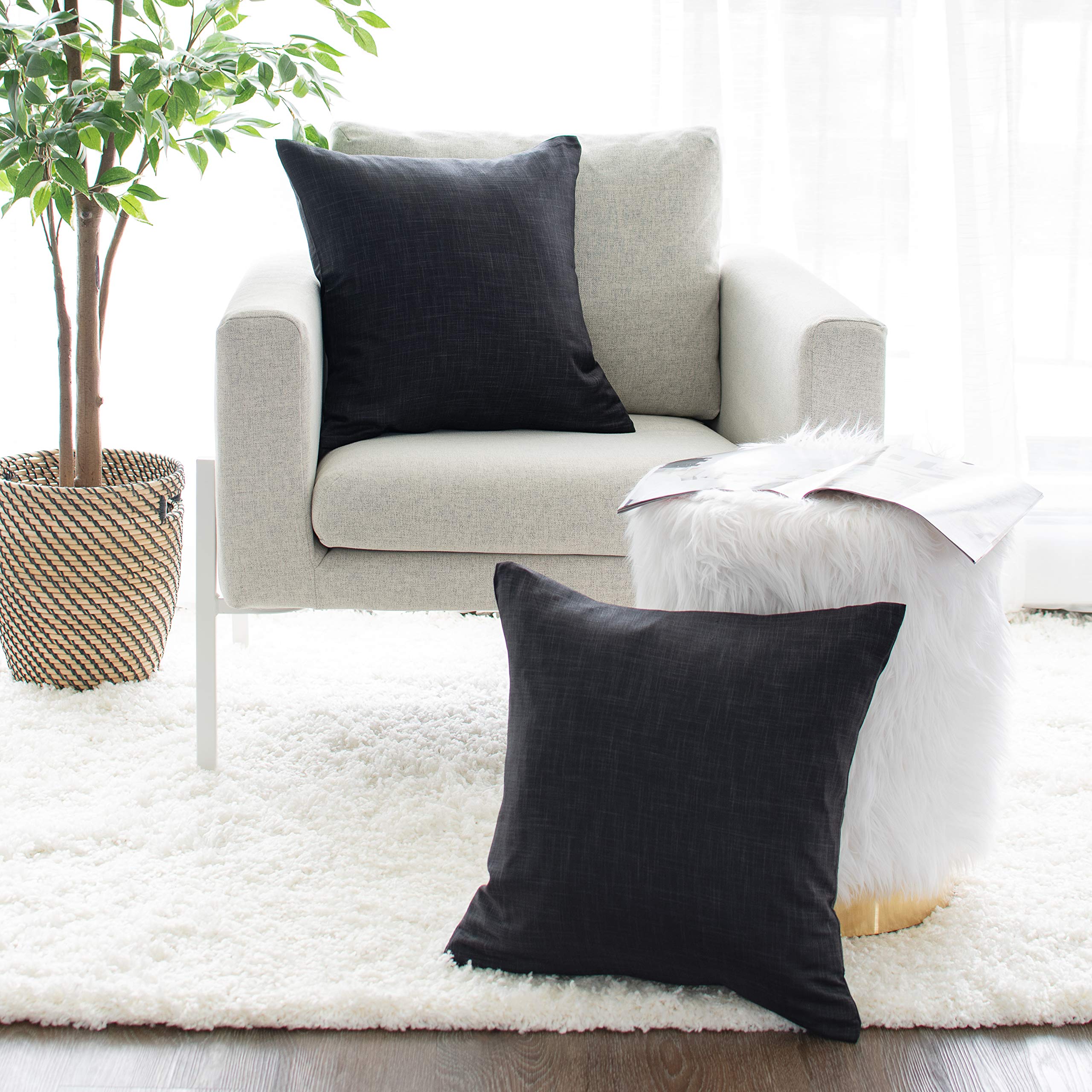 White Petals Black Throw Pillow Cover (16x16 Inch) - 2 Pack Soft Decorative Cushion Covers for Sofa, Couch, Bed & Living Room - Machine Washable Home Decor - Perfect for Cozy Nights & Modern Interior Design