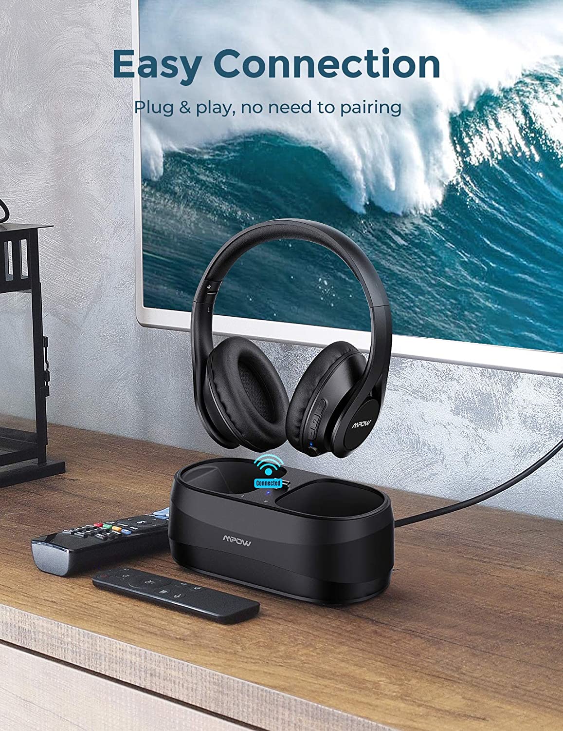 Mpow T20 Wireless TV Headphones with Bluetooth 5.0 Transmitter - Noise Cancelling Over-Ear Headset for Home Theater, Gaming & Late Night Watching