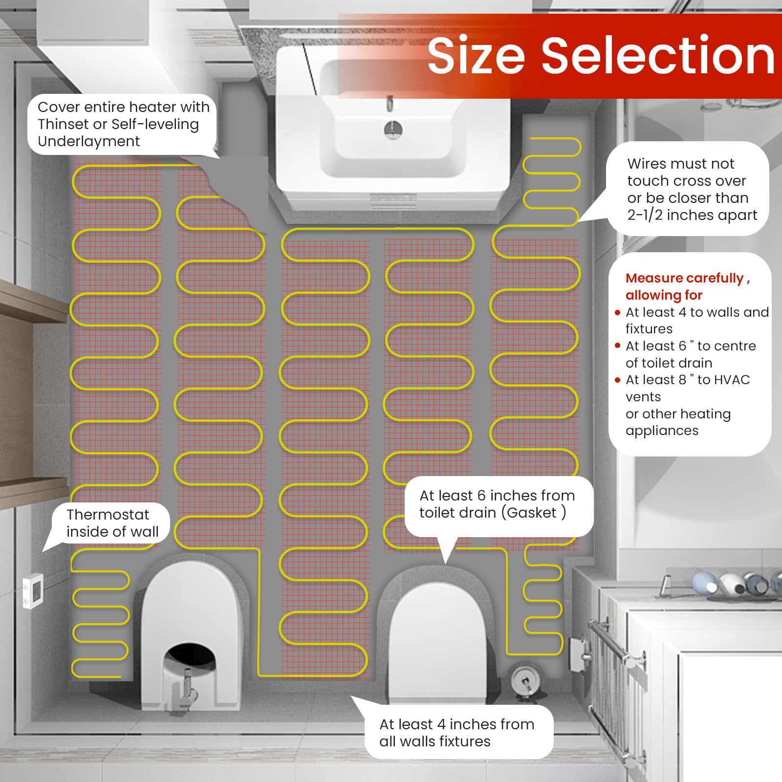 90 sqft HEATIT Warmmat Electric Radiant Self-Adhesive Floor Heating System - Perfect for Bathroom, Kitchen & Basement Underfloor Heating