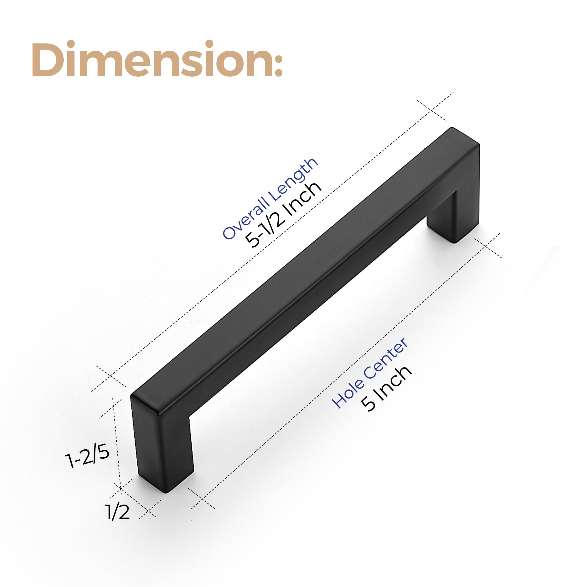 50 Pack 5 Inch Matte Black Square Cabinet Handles - Kitchen Cabinet Pulls & Drawer Handles for Cabinets, Cupboards, Dressers - Durable Hardware for Modern Home, Office & RV Use