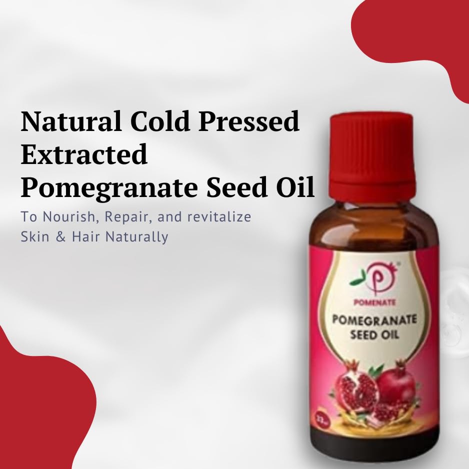 100% Pure & Natural Cold Pressed Virgin Pomegranate Seed Oil - 33ml for Skin Care, Hair Care & Anti-Aging | Organic Facial Moisturizer, Hair Growth Treatment & Massage Oil | Perfect for Daily Beauty Routine, DIY Cosmetics & Aromatherapy