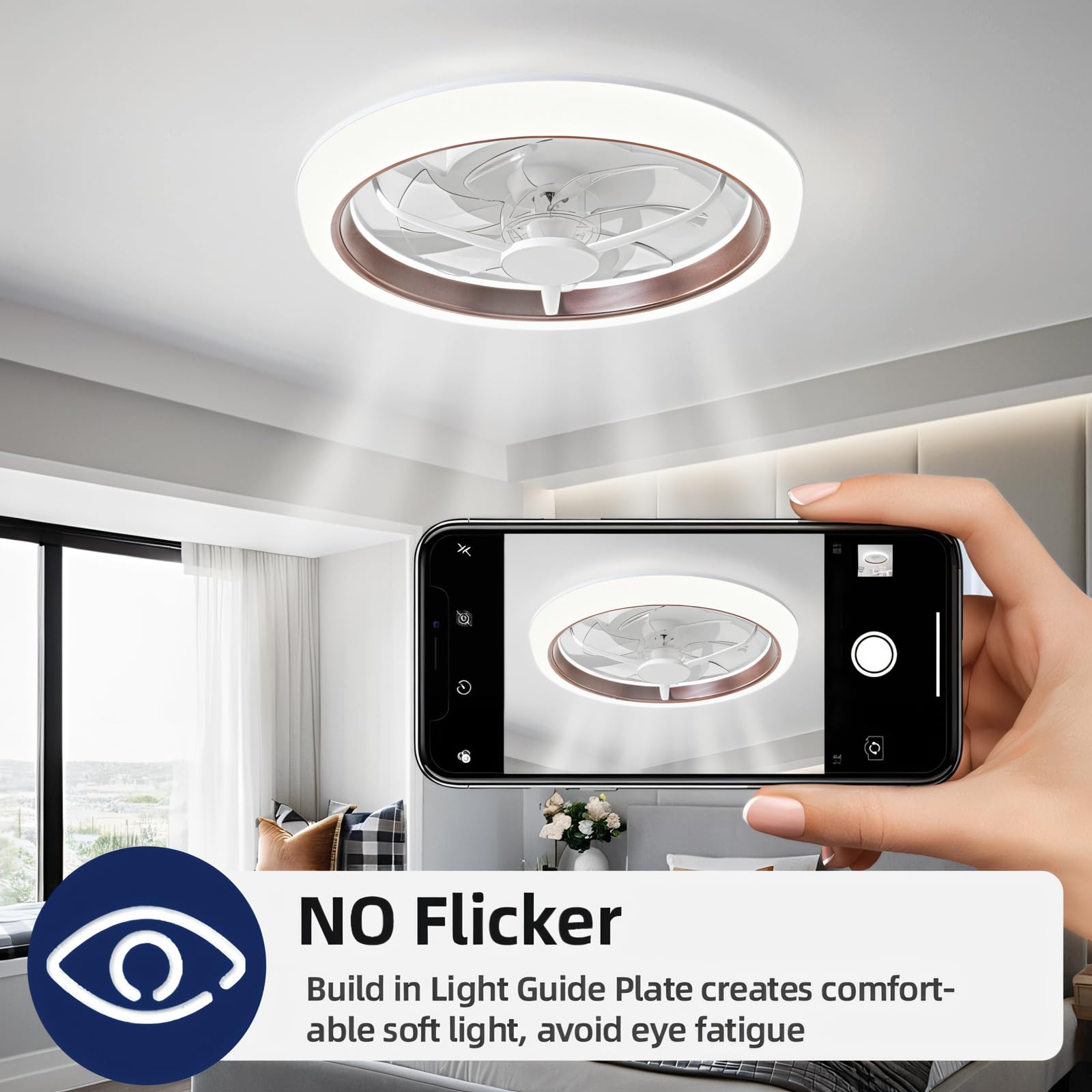 19.2 Inch DC Motor Ceiling Fan with LED Light, 110V 36W Energy Efficient - Perfect for Bedroom, Living Room, and Home Office Cooling & Lighting