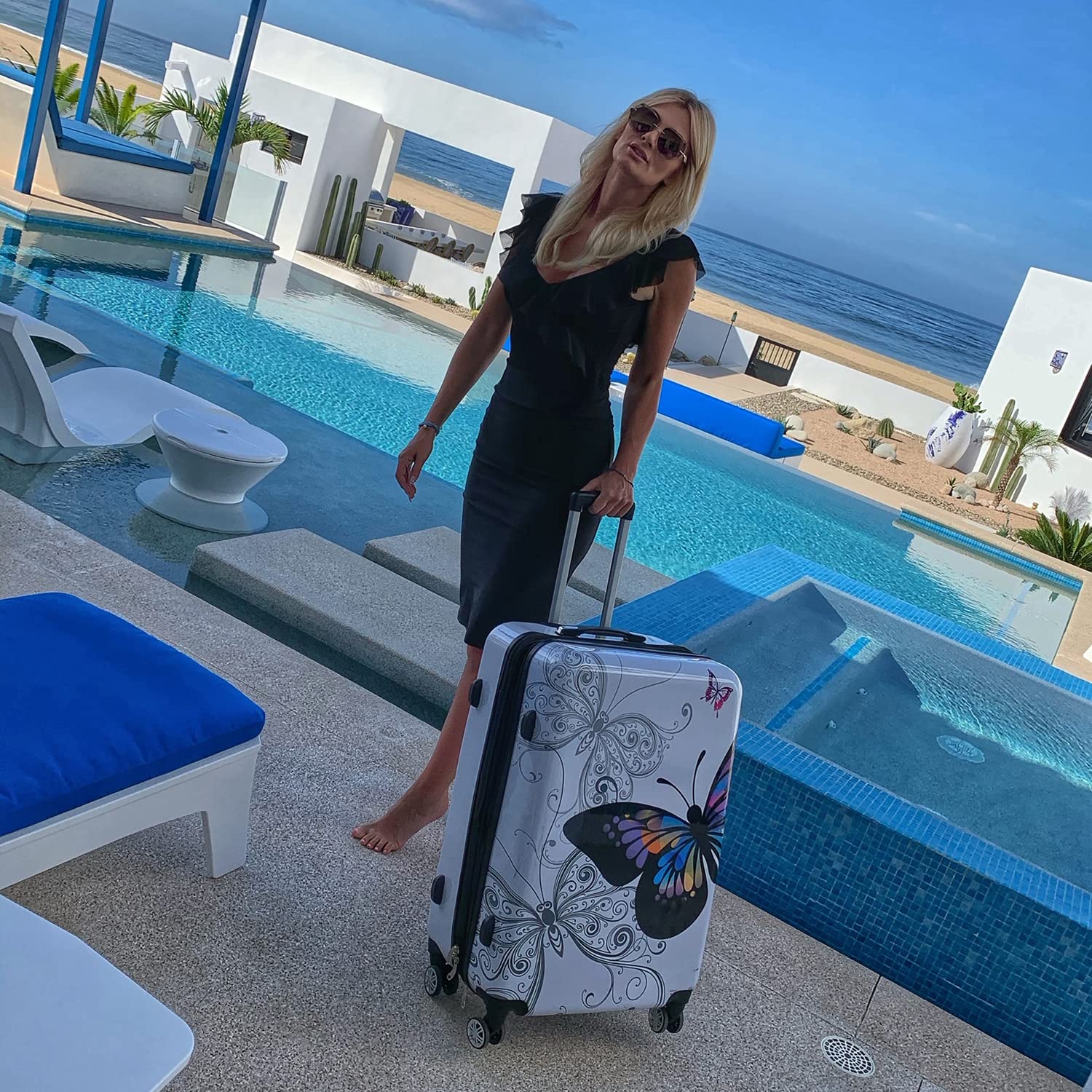 World Traveler Butterfly Luggage 4-Piece Set - Lightweight Spinner Suitcases with TSA Lock for Women & Teens - Perfect for Family Vacations, Business Trips & International Travel