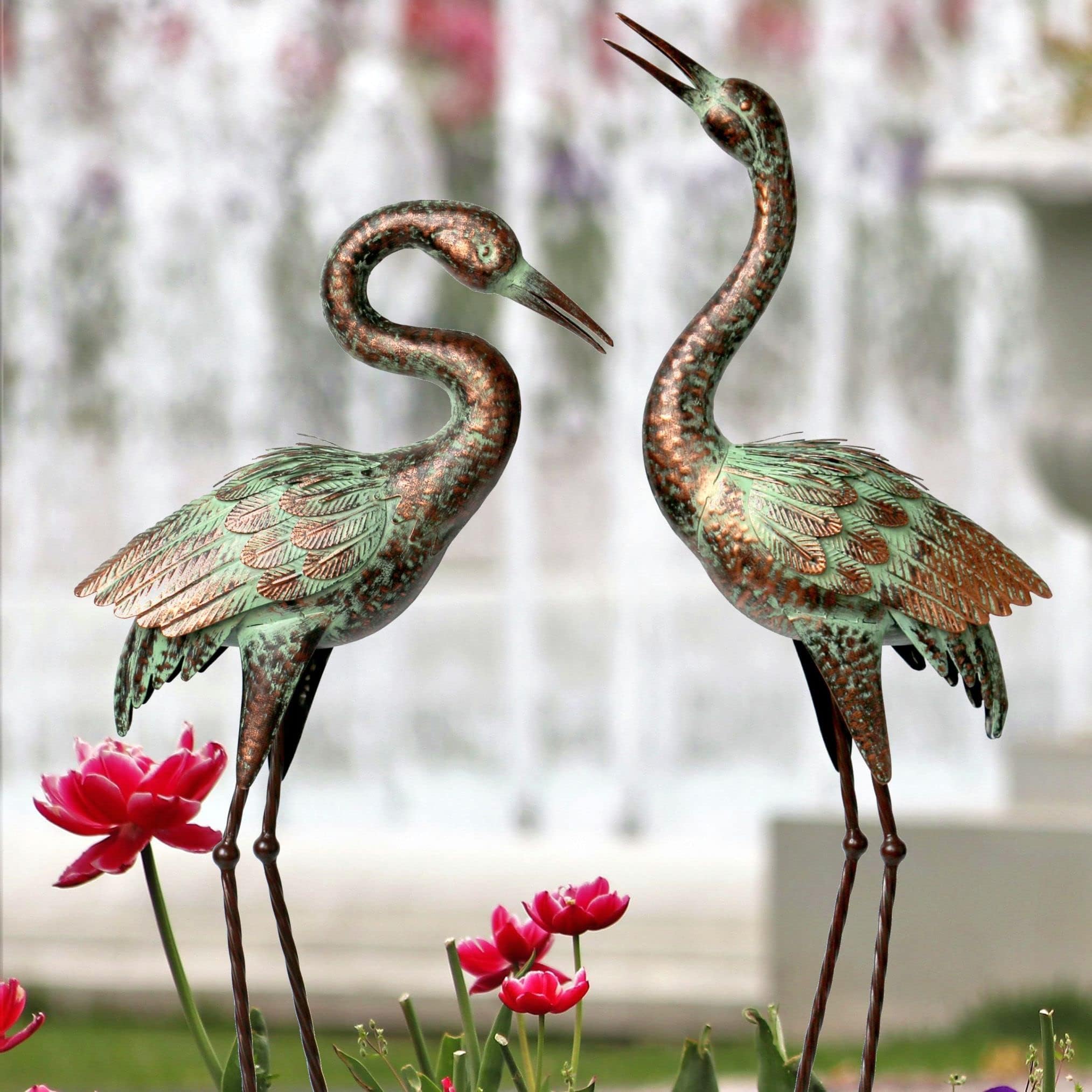 Shorayn Blue Heron Metal Garden Statue - Outdoor Crane Sculpture for Yard, Patio & Porch Decor - Rustic Patina Lawn Ornament | Perfect for Garden Landscaping, Backyard Decor & Outdoor Wedding Accents