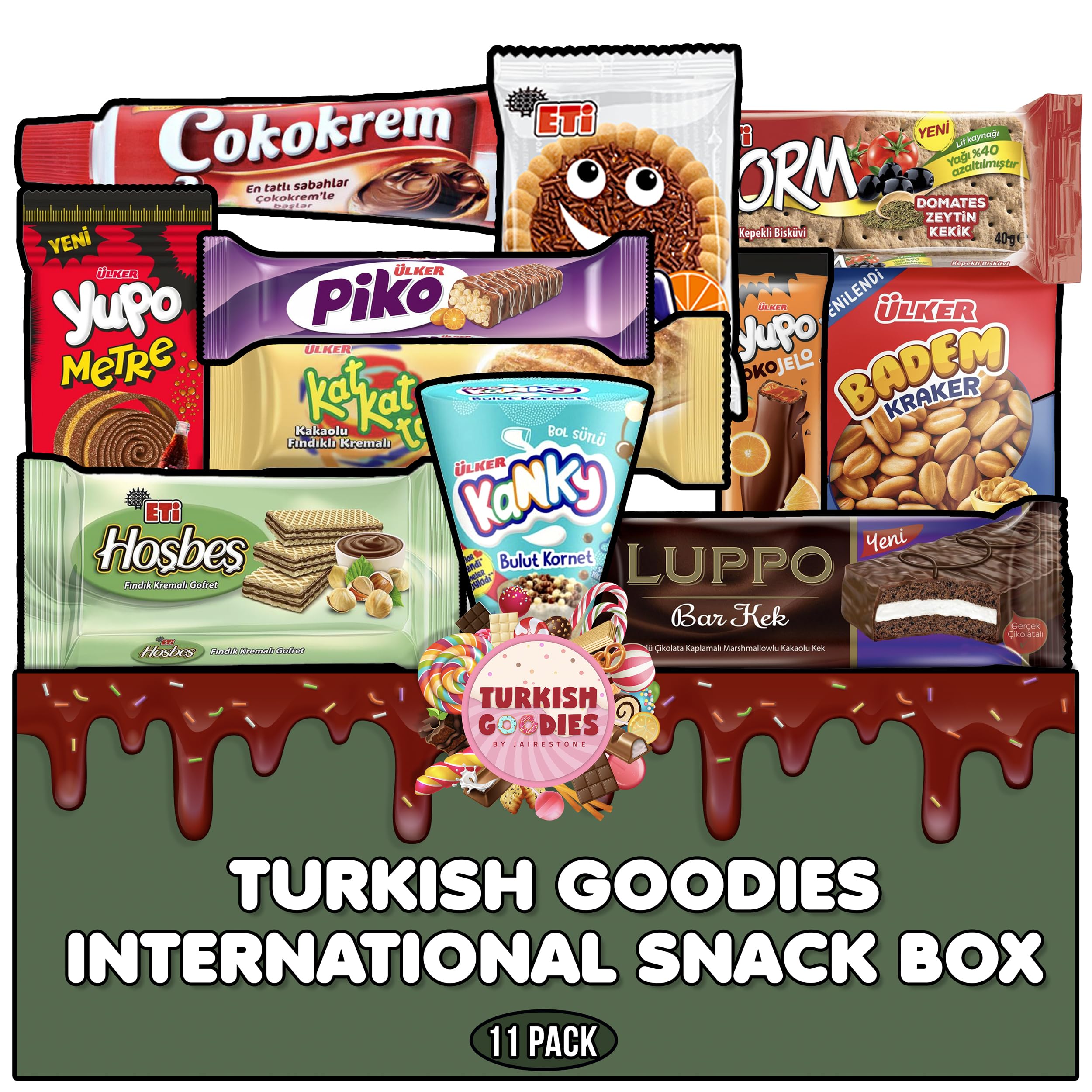 Turkish Goodies International Snacks Variety Box - 11ct Bite-Sized Chocolate Bars, Marshmallows & Cookies - Perfect for College, Office & Dorm Snacking - Great for Parties, Study Breaks & Gift Baskets