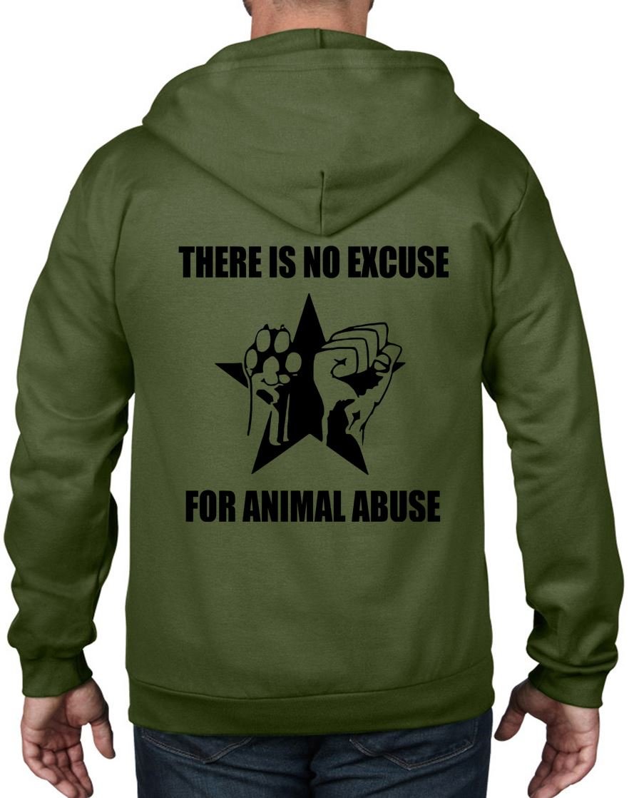 Men's Tribal T-Shirts - No Excuse For Animal Abuse Liberation Full Zip Hoodie - Vegan Activist Streetwear for Protests & Casual Wear