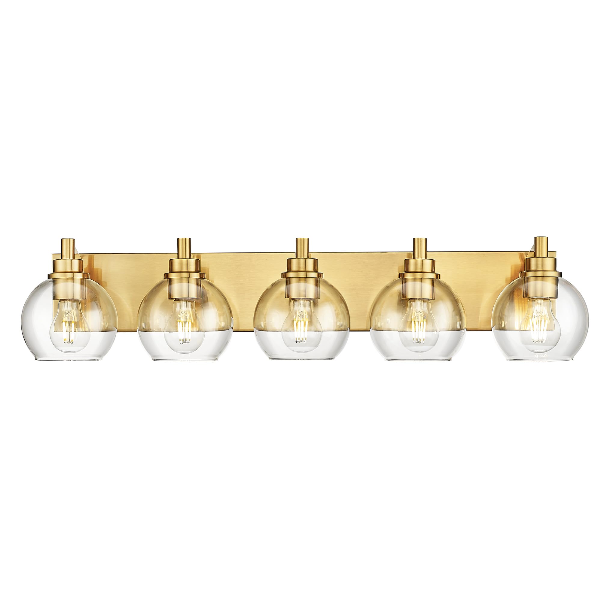 Modern 5-Light Brushed Gold Vanity Light Fixture - 32 Inch Bathroom Wall Sconce with Clear Glass Globe Shades for Mirror Lighting | Elegant Bathroom & Dressing Room Illumination (VL195-BG-CL-5)