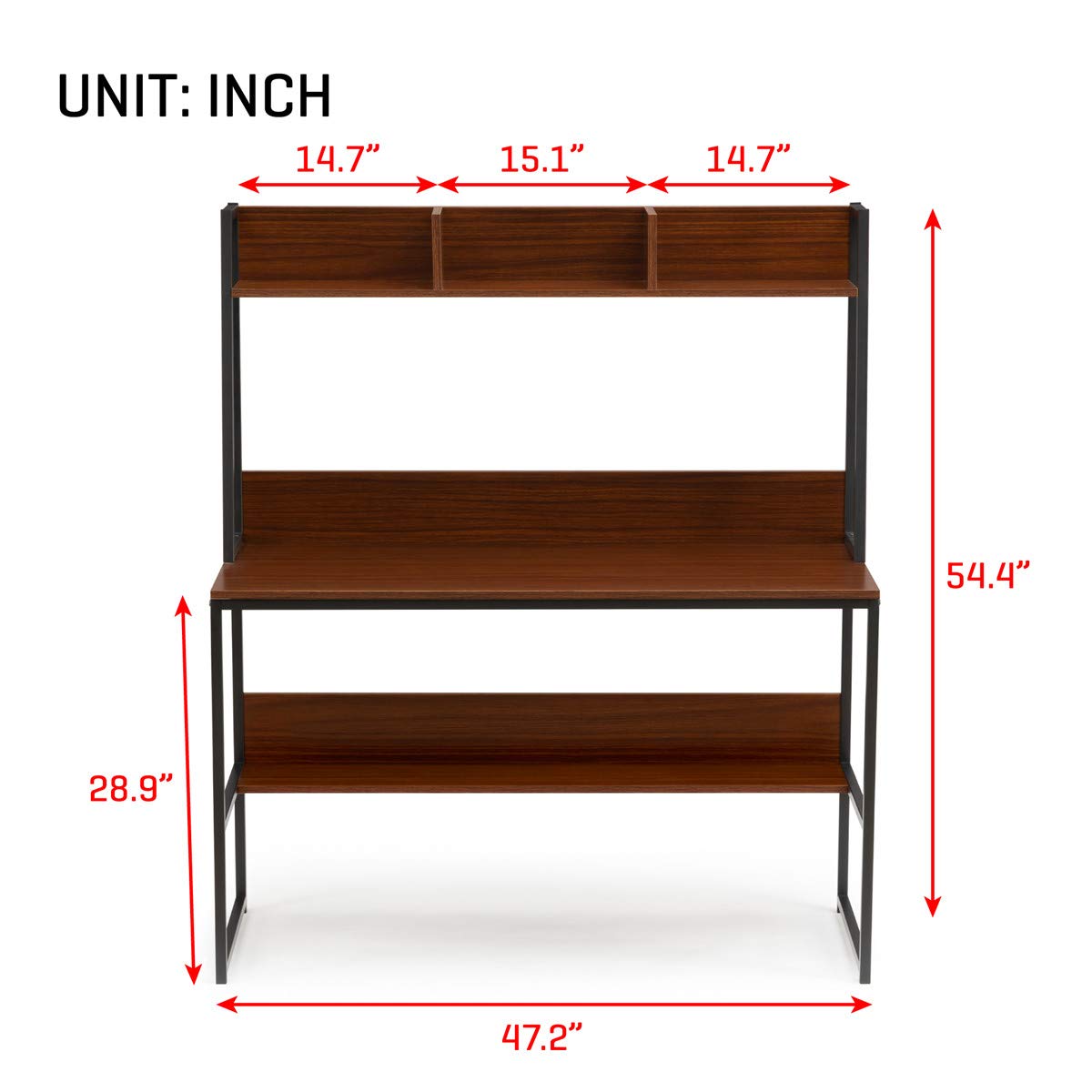 47 Inch Computer Desk with Bookshelf - Sturdy Home Office Desk for PC & Laptop, Space Saving Workstation for Small Spaces | Perfect for Remote Work & Study