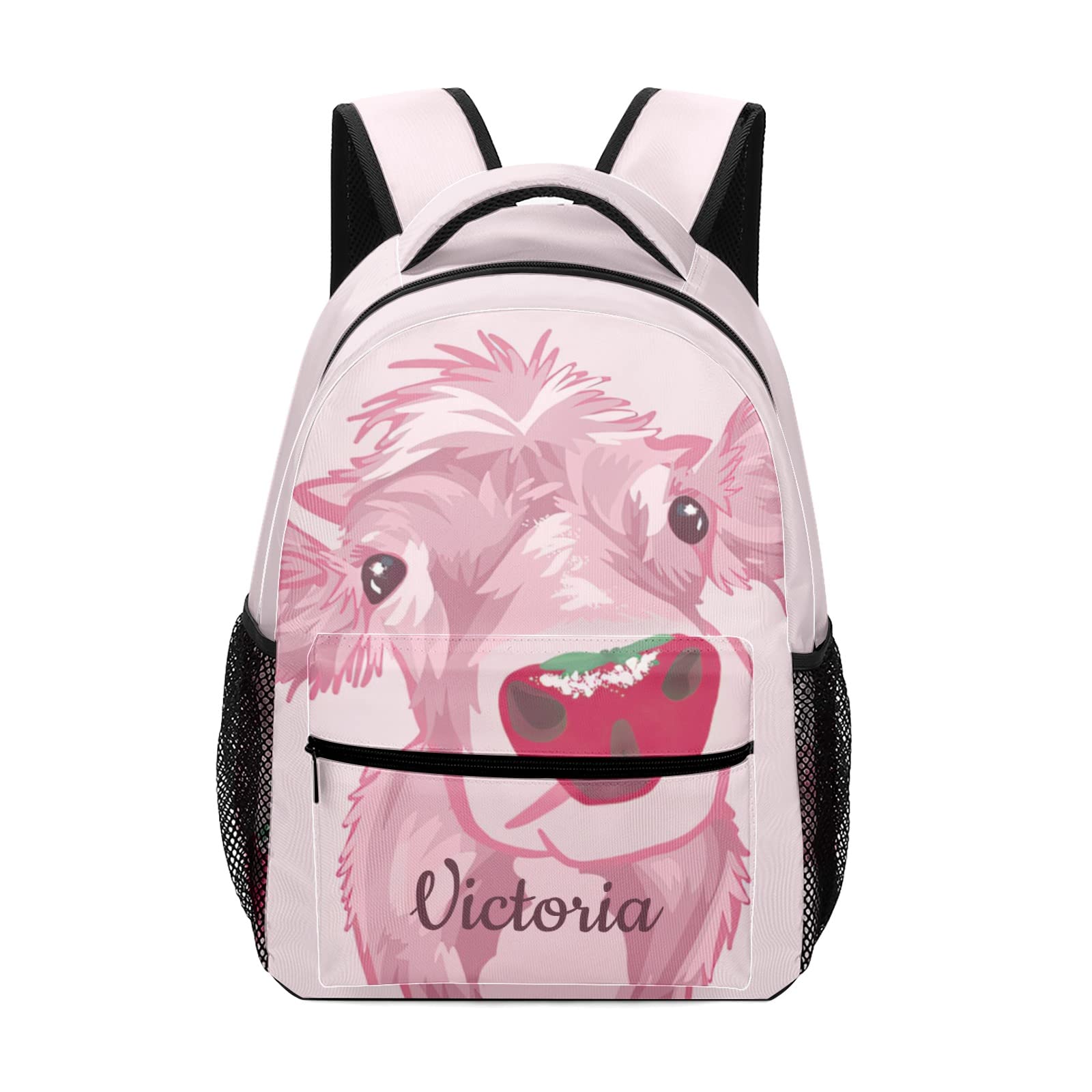Personalized Pink Cow Backpack for School, Travel, Hiking & Camping - Custom Name Embroidery - Perfect for Kids, Teens & Outdoor Adventures