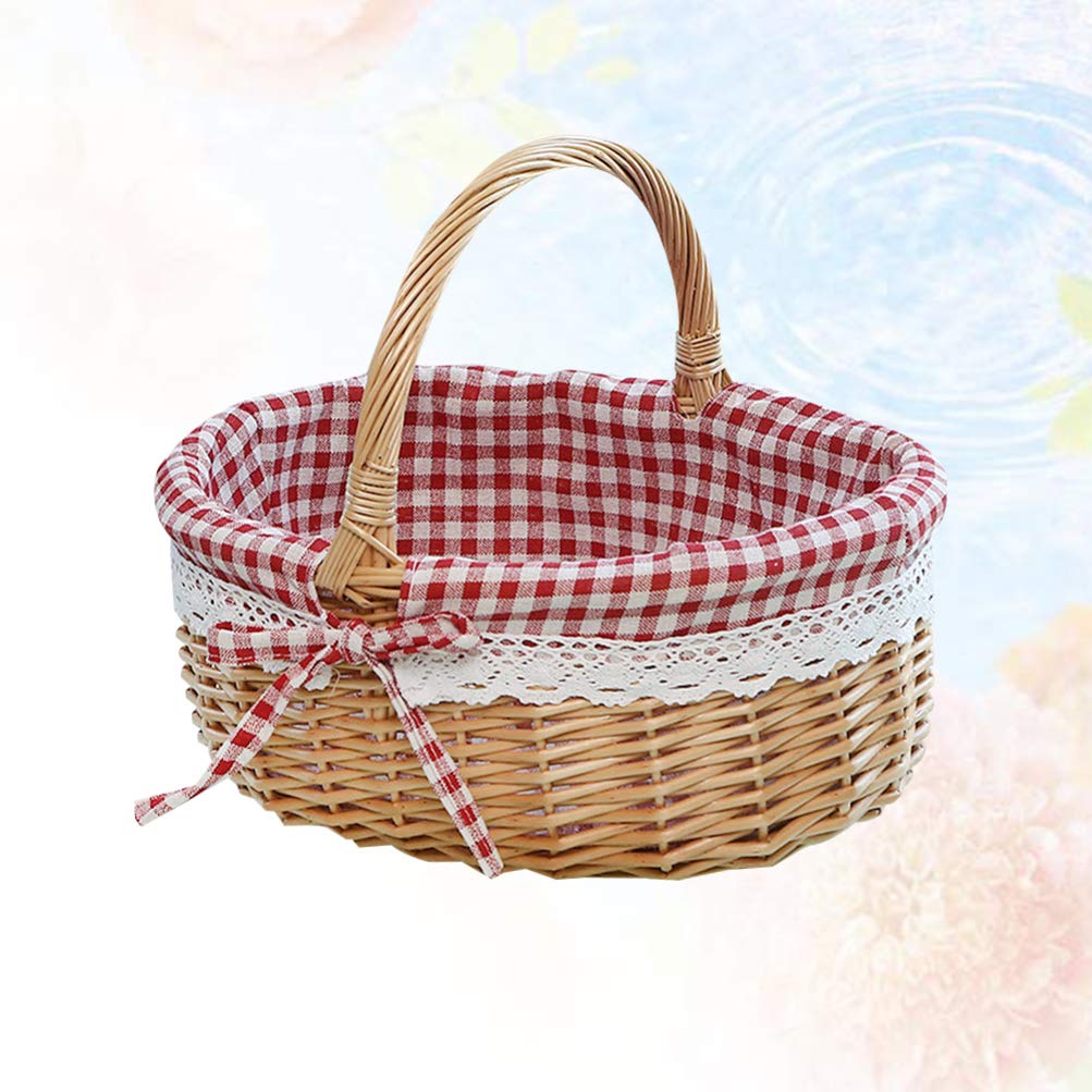 Natural Woven Rattan Basket with Handle - Oval Storage Bin for Food Serving, Fruit Display, Home Decor & Wedding - Eco-Friendly Wicker Organizer for Kitchen, Living Room, Outdoor & Kids Room